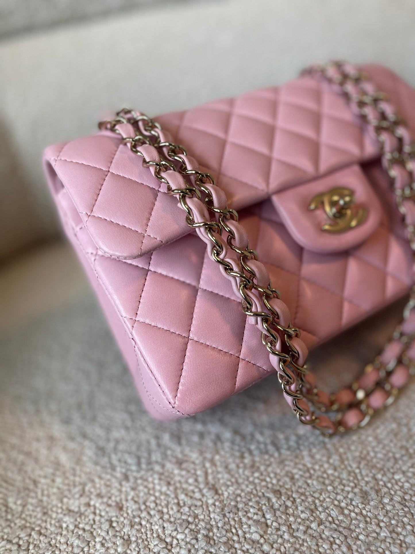 21S Light Pink Lambskin Quilted Classic Flap Small