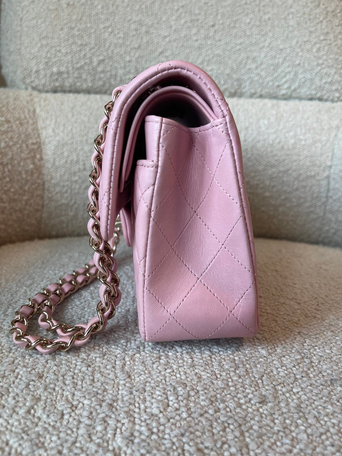 21S Light Pink Lambskin Quilted Classic Flap Small