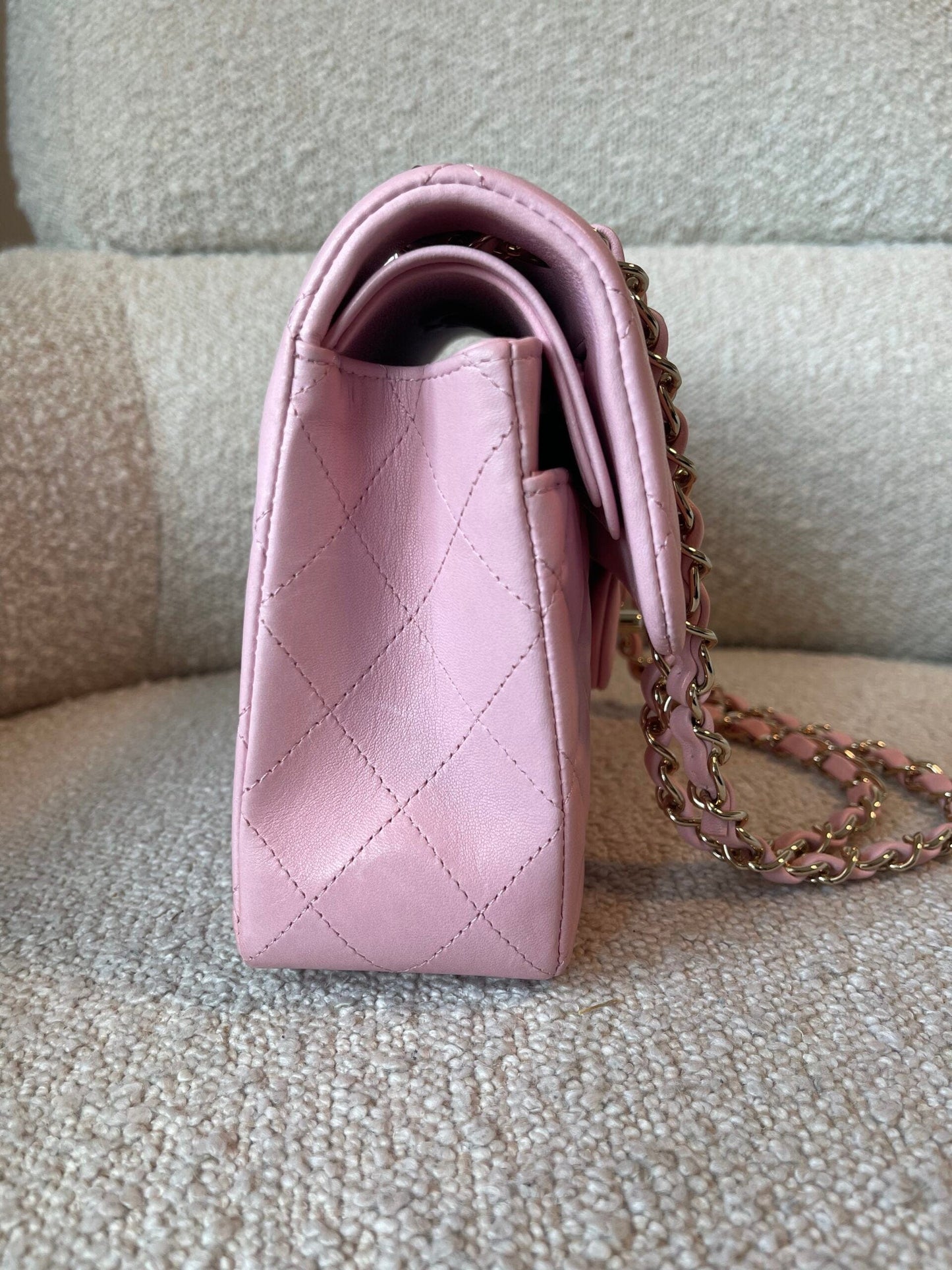 21S Light Pink Lambskin Quilted Classic Flap Small