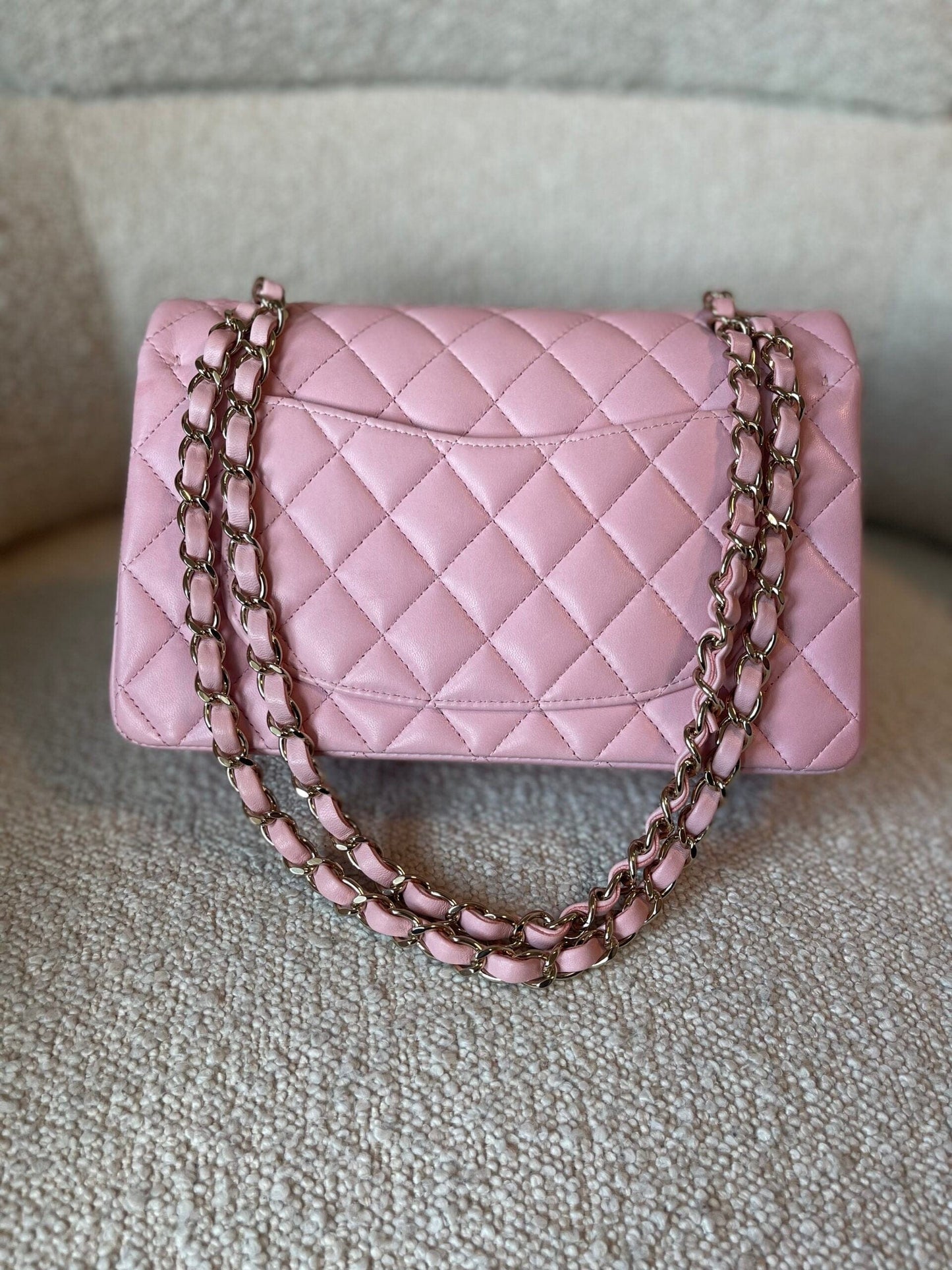 21S Light Pink Lambskin Quilted Classic Flap Small