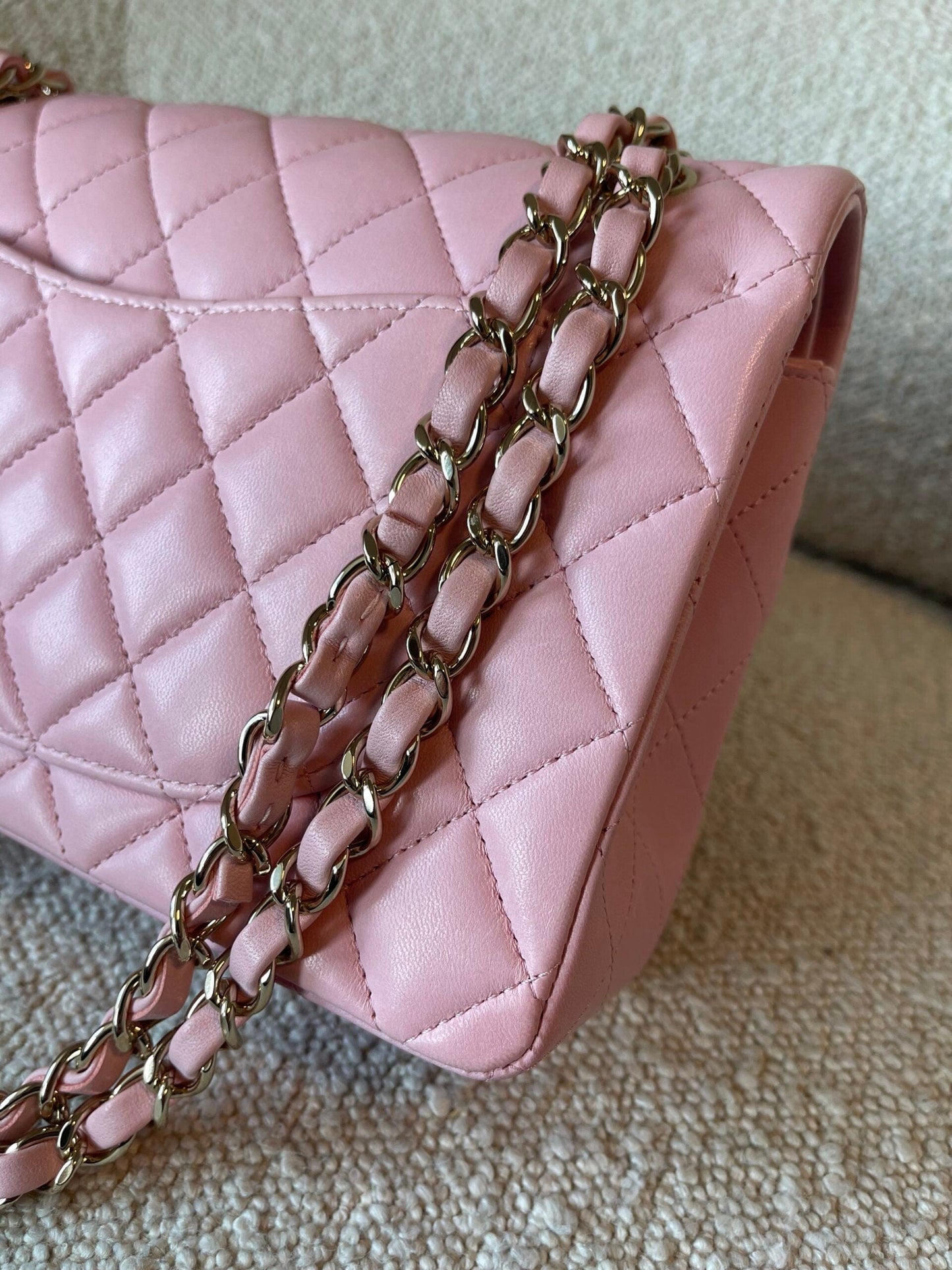 21S Light Pink Lambskin Quilted Classic Flap Small