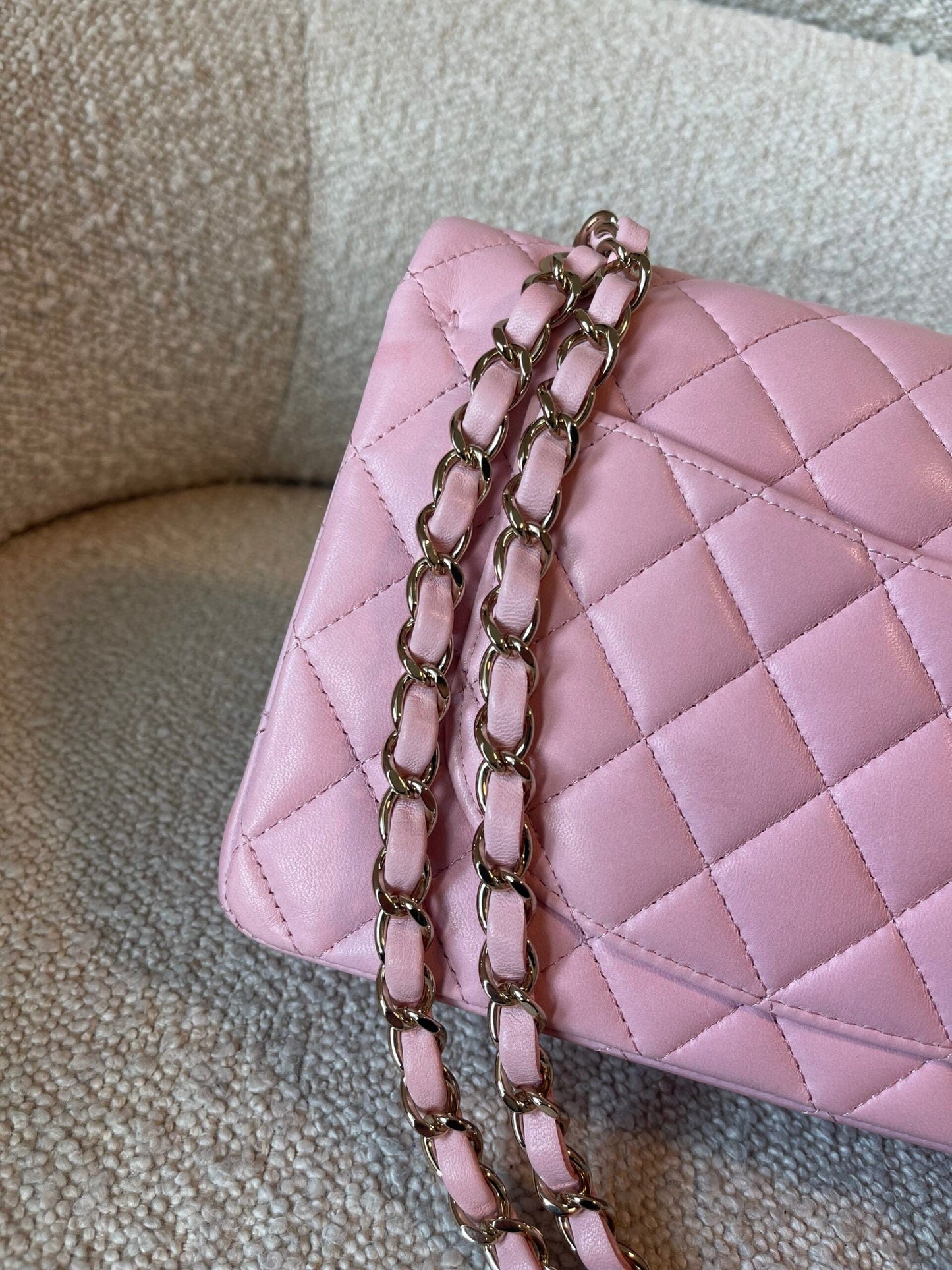 21S Light Pink Lambskin Quilted Classic Flap Small