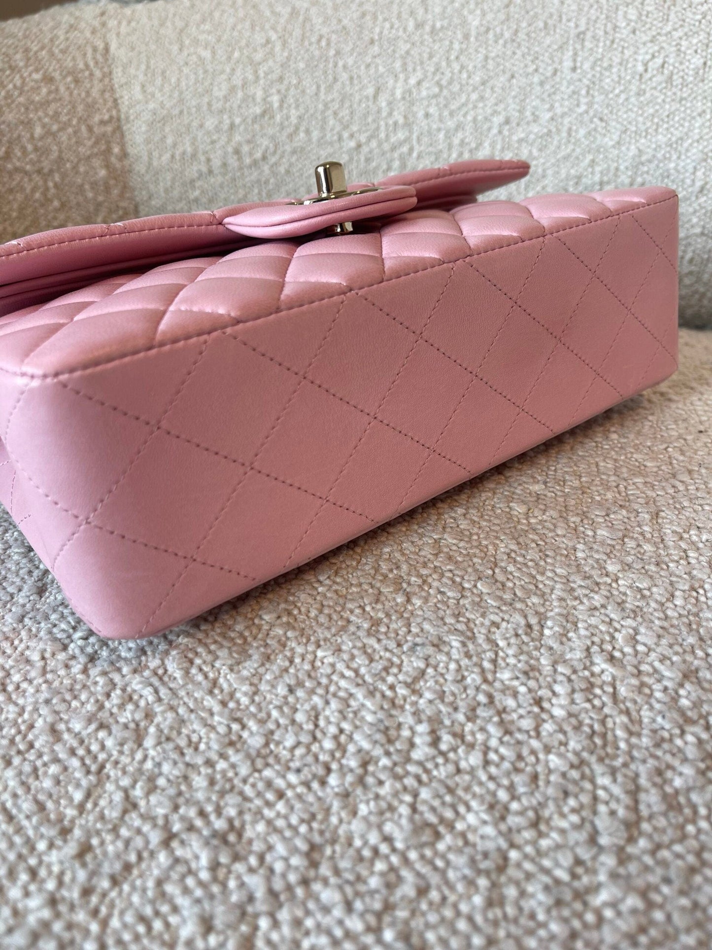 21S Light Pink Lambskin Quilted Classic Flap Small