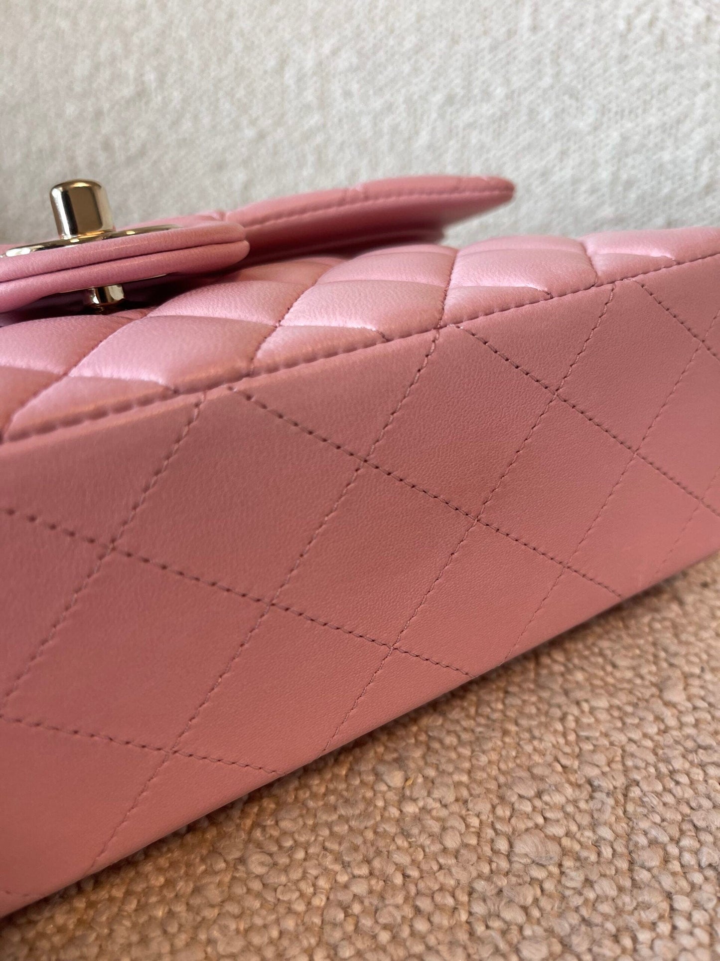 21S Light Pink Lambskin Quilted Classic Flap Small