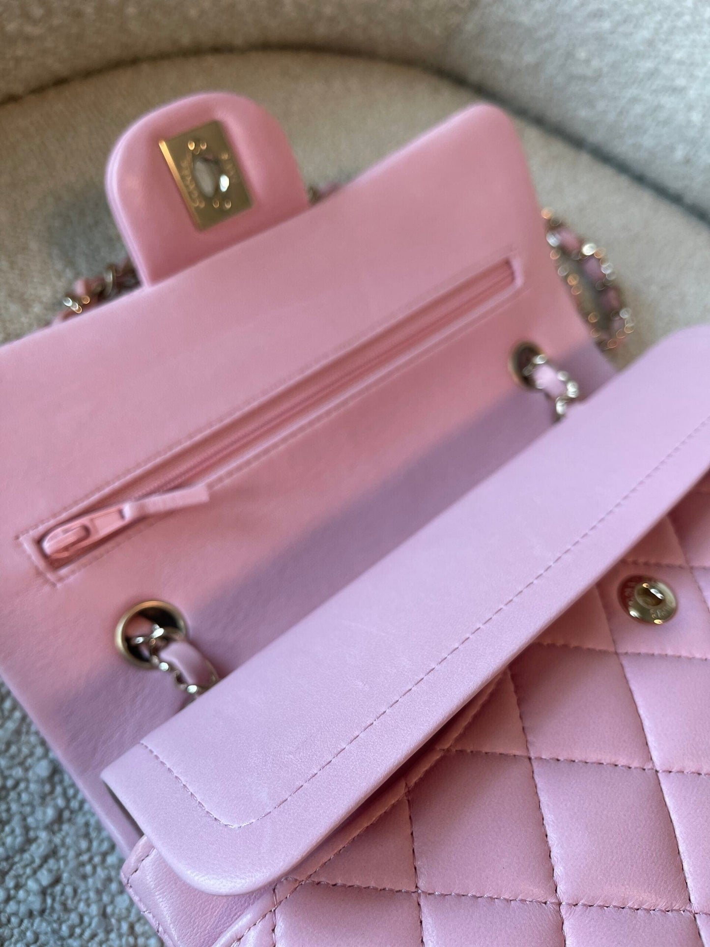 21S Light Pink Lambskin Quilted Classic Flap Small