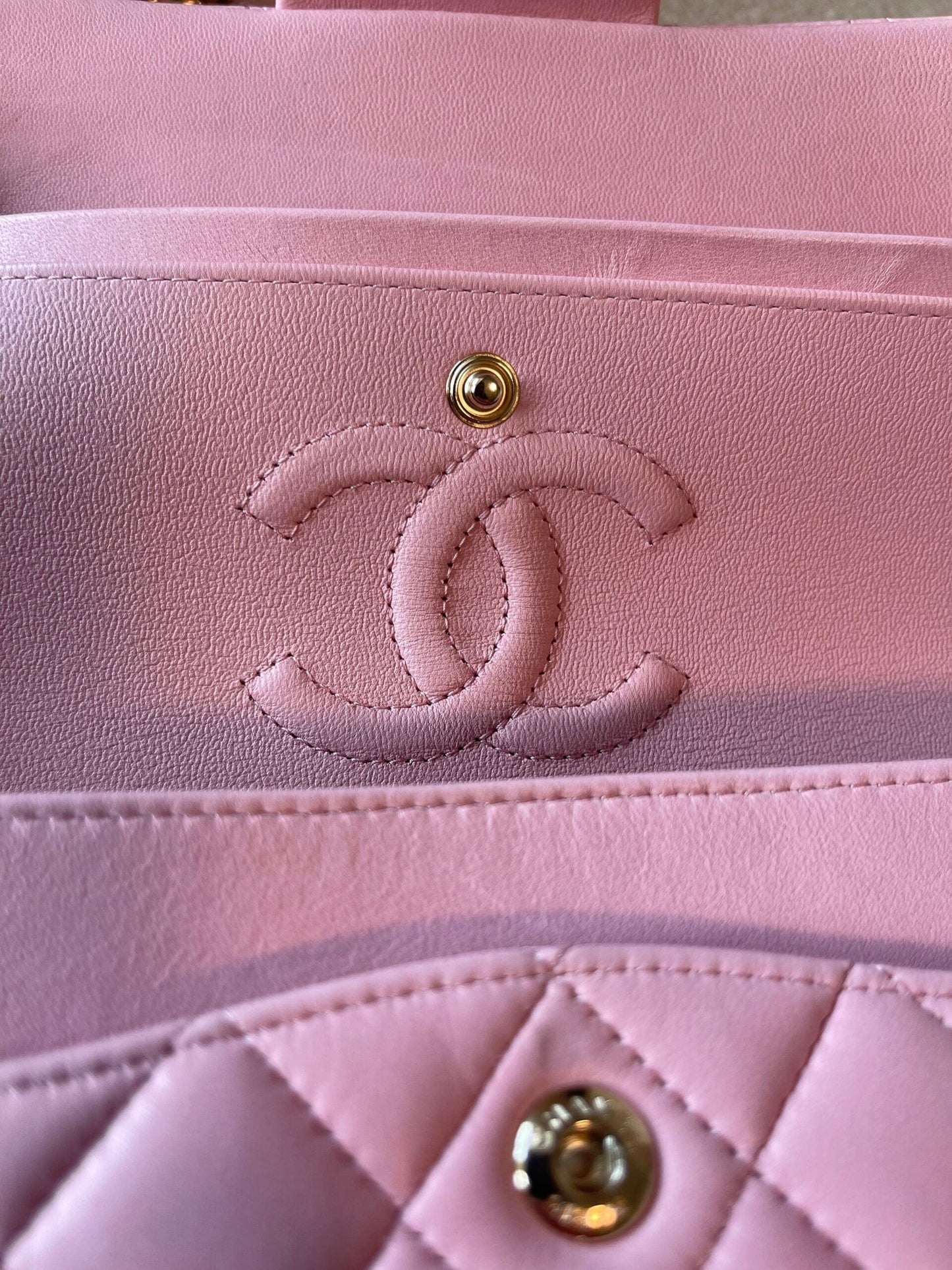 21S Light Pink Lambskin Quilted Classic Flap Small