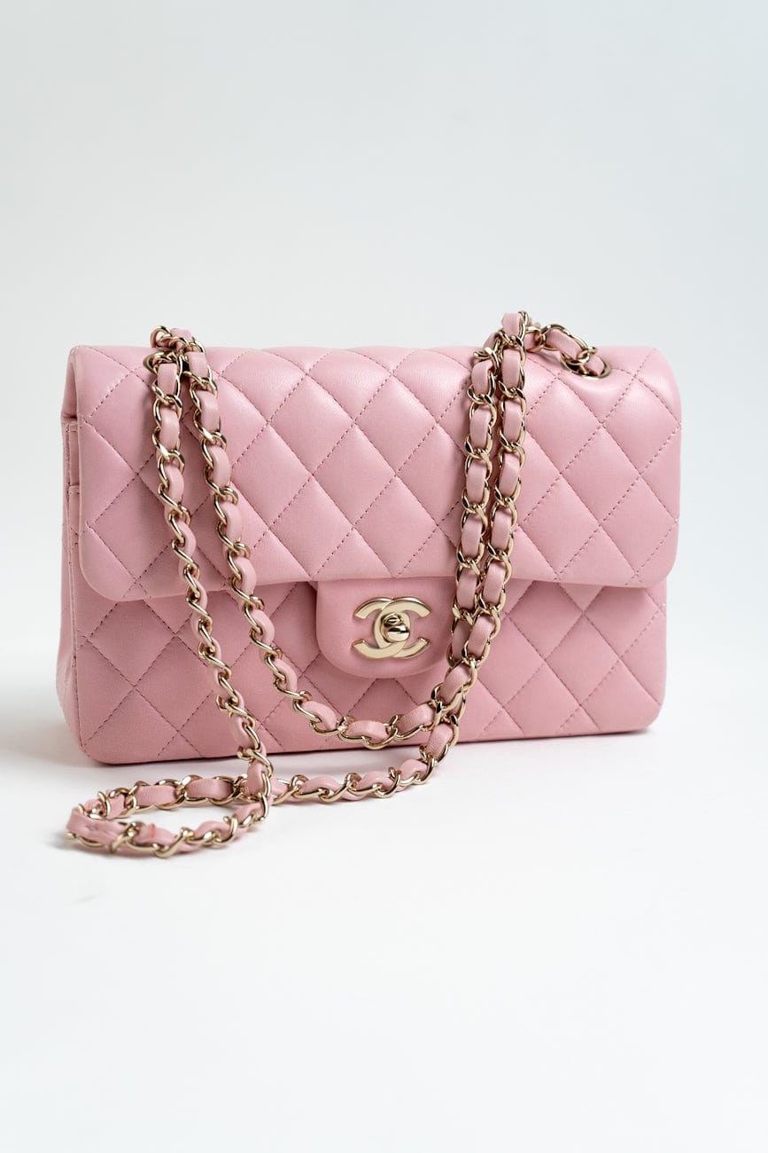 21S Light Pink Lambskin Quilted Classic Flap Small