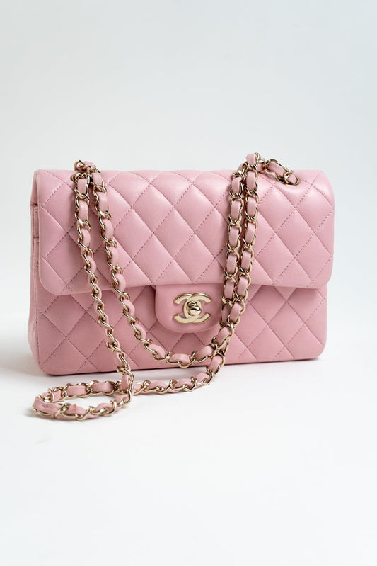21S Light Pink Lambskin Quilted Classic Flap Small