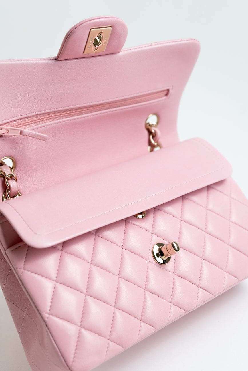 21S Light Pink Lambskin Quilted Classic Flap Small
