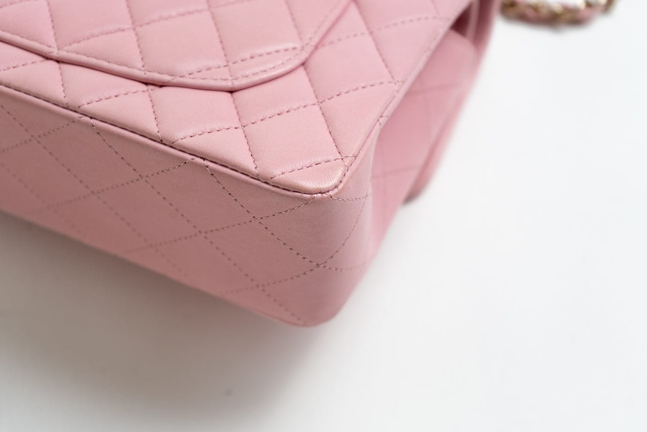 21S Light Pink Lambskin Quilted Classic Flap Small