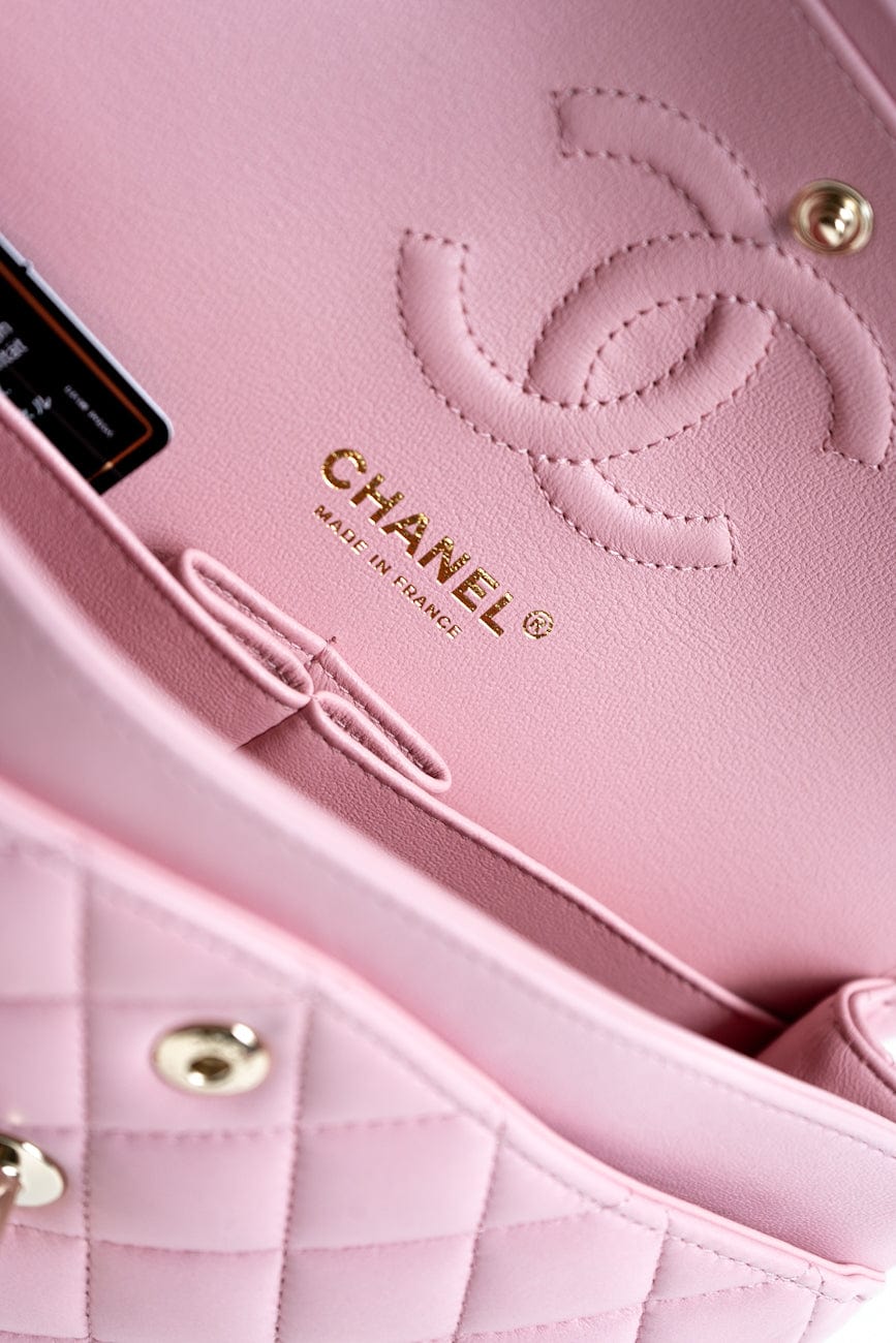 21S Light Pink Lambskin Quilted Classic Flap Small