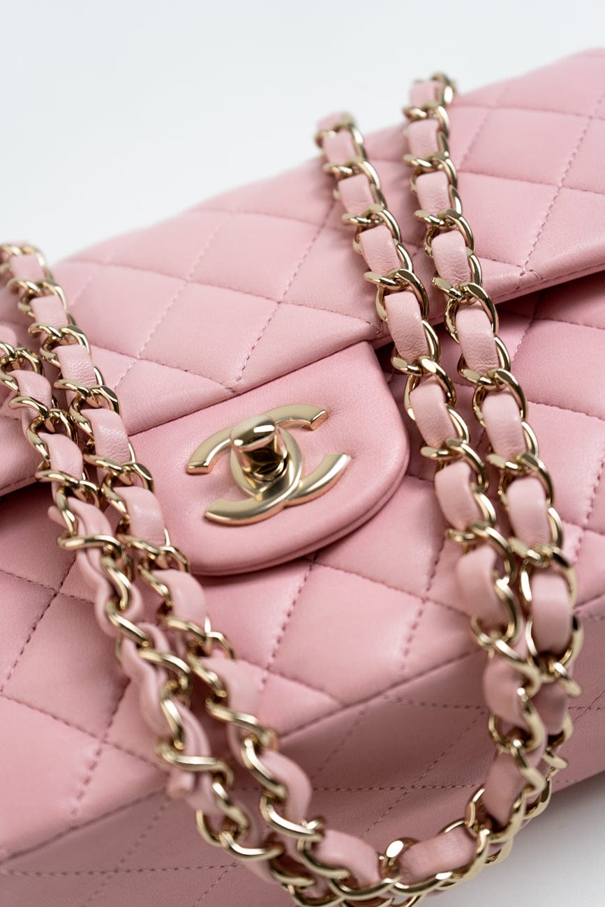 21S Light Pink Lambskin Quilted Classic Flap Small