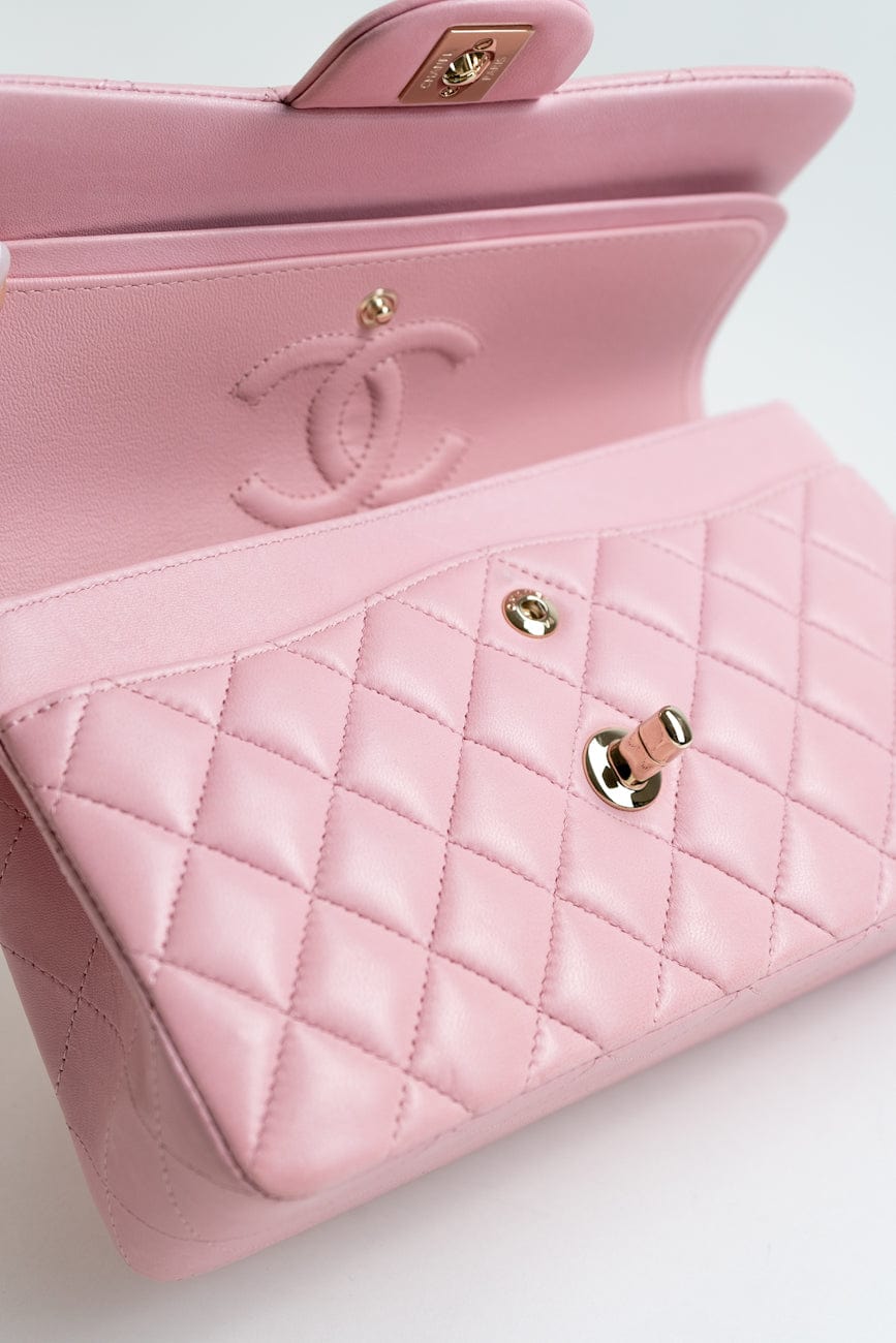 21S Light Pink Lambskin Quilted Classic Flap Small