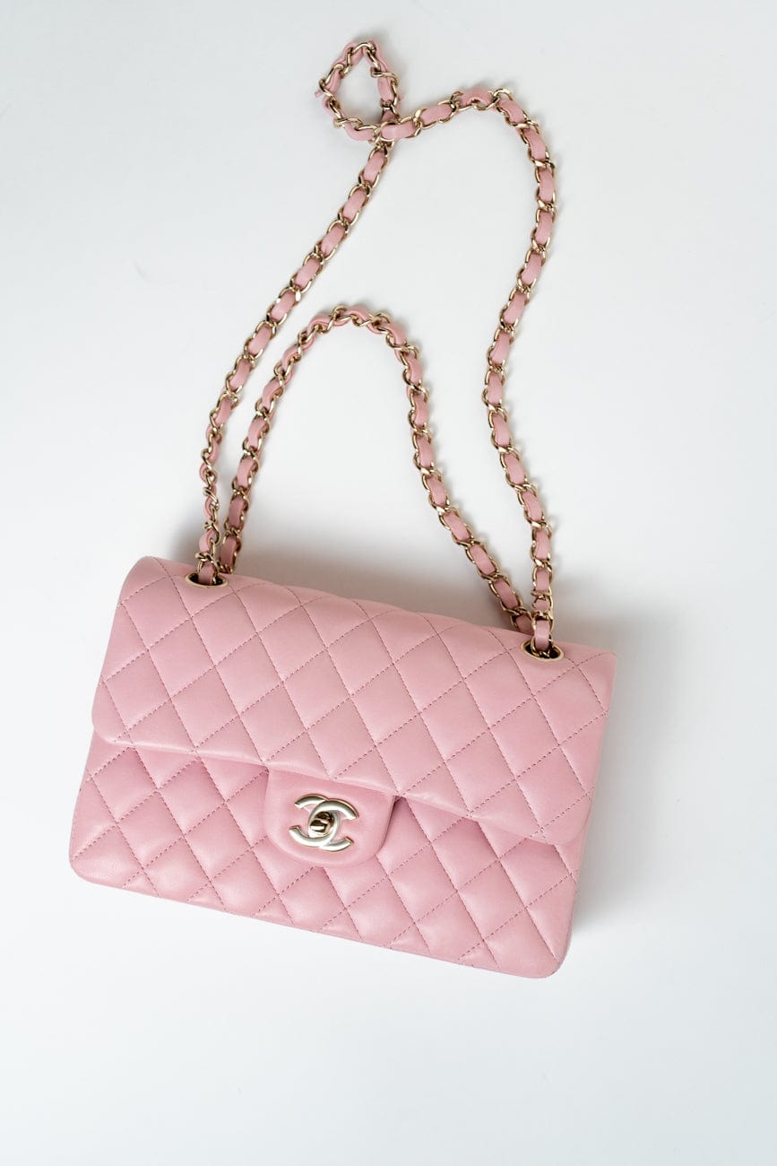 21S Light Pink Lambskin Quilted Classic Flap Small