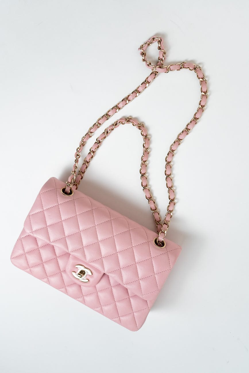 21S Light Pink Lambskin Quilted Classic Flap Small