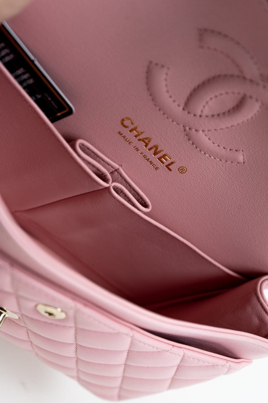 21S Light Pink Lambskin Quilted Classic Flap Small