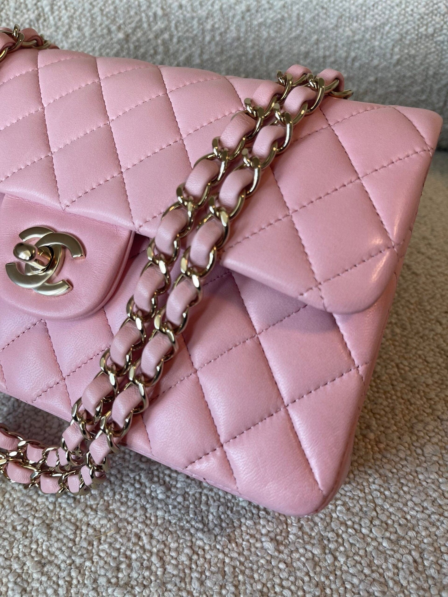 21S Light Pink Lambskin Quilted Classic Flap Small