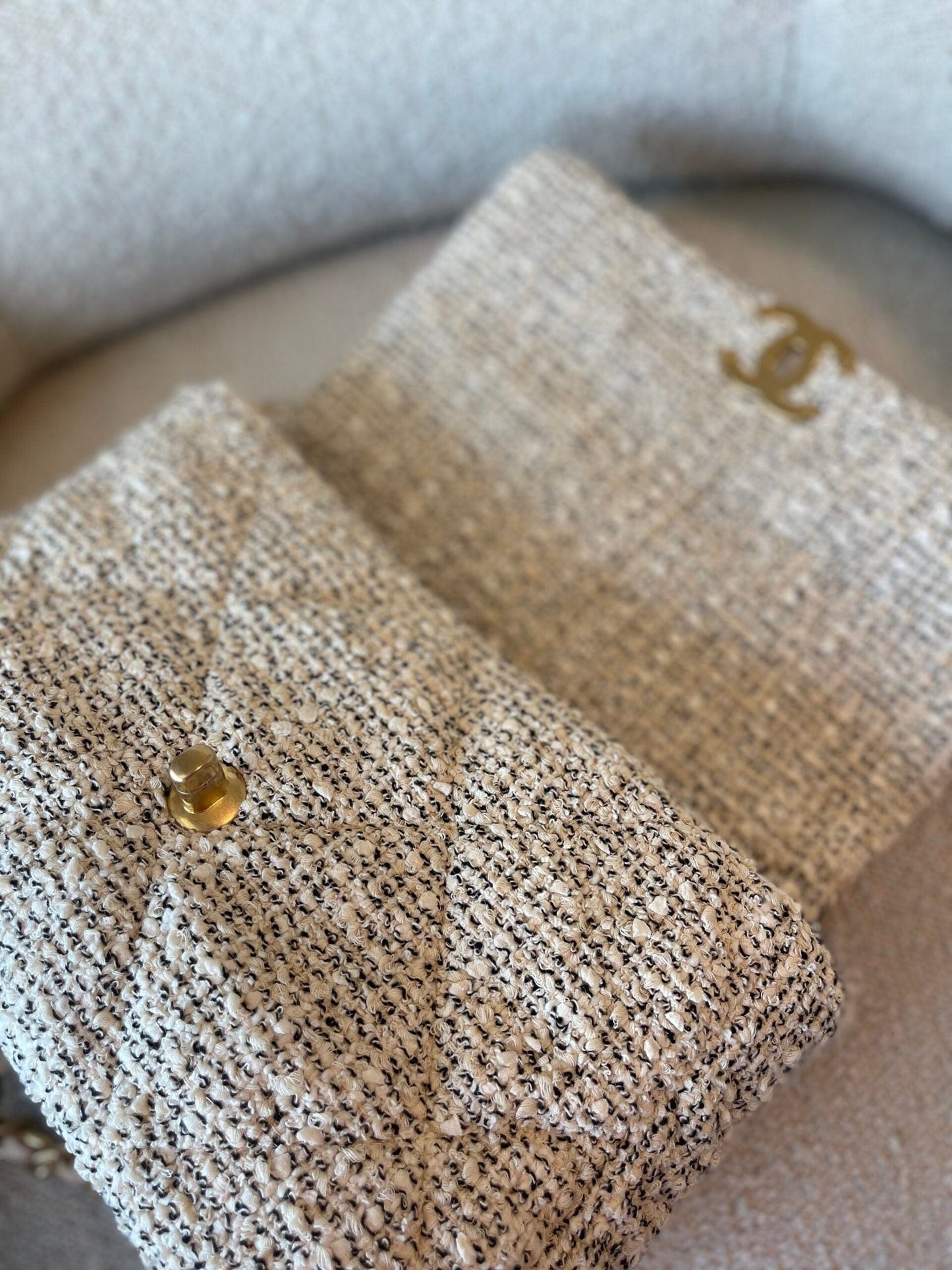 21S Oreo Tweed Quilted 19 Flap Large  Mixed Hardware