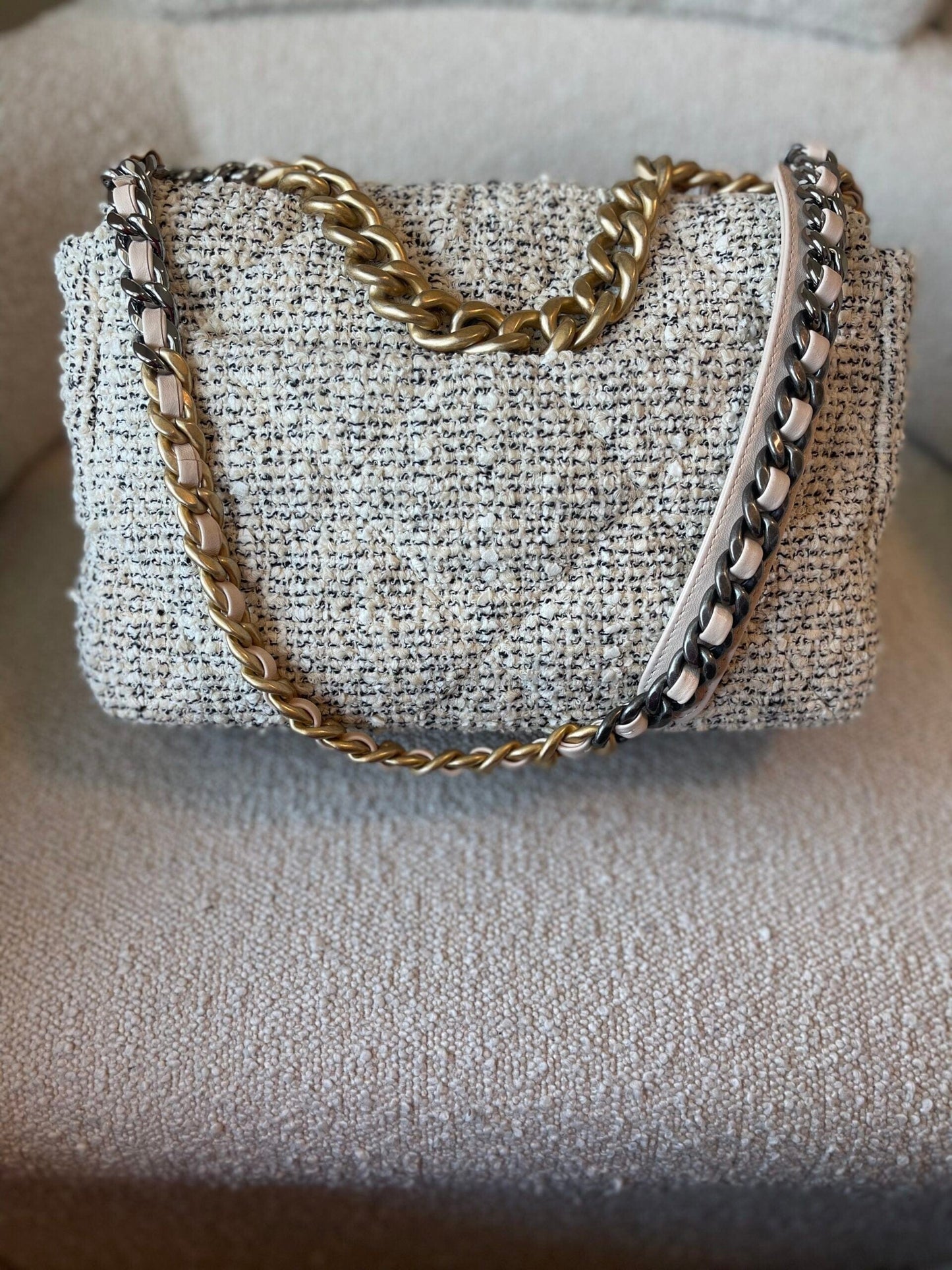 21S Oreo Tweed Quilted 19 Flap Large  Mixed Hardware