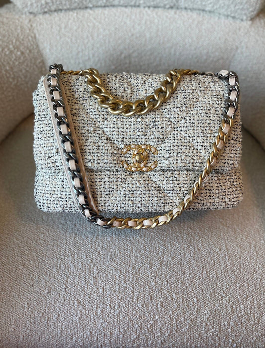 21S Oreo Tweed Quilted 19 Flap Large  Mixed Hardware