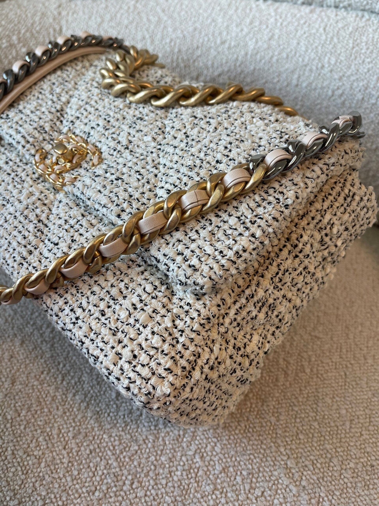 21S Oreo Tweed Quilted 19 Flap Large  Mixed Hardware