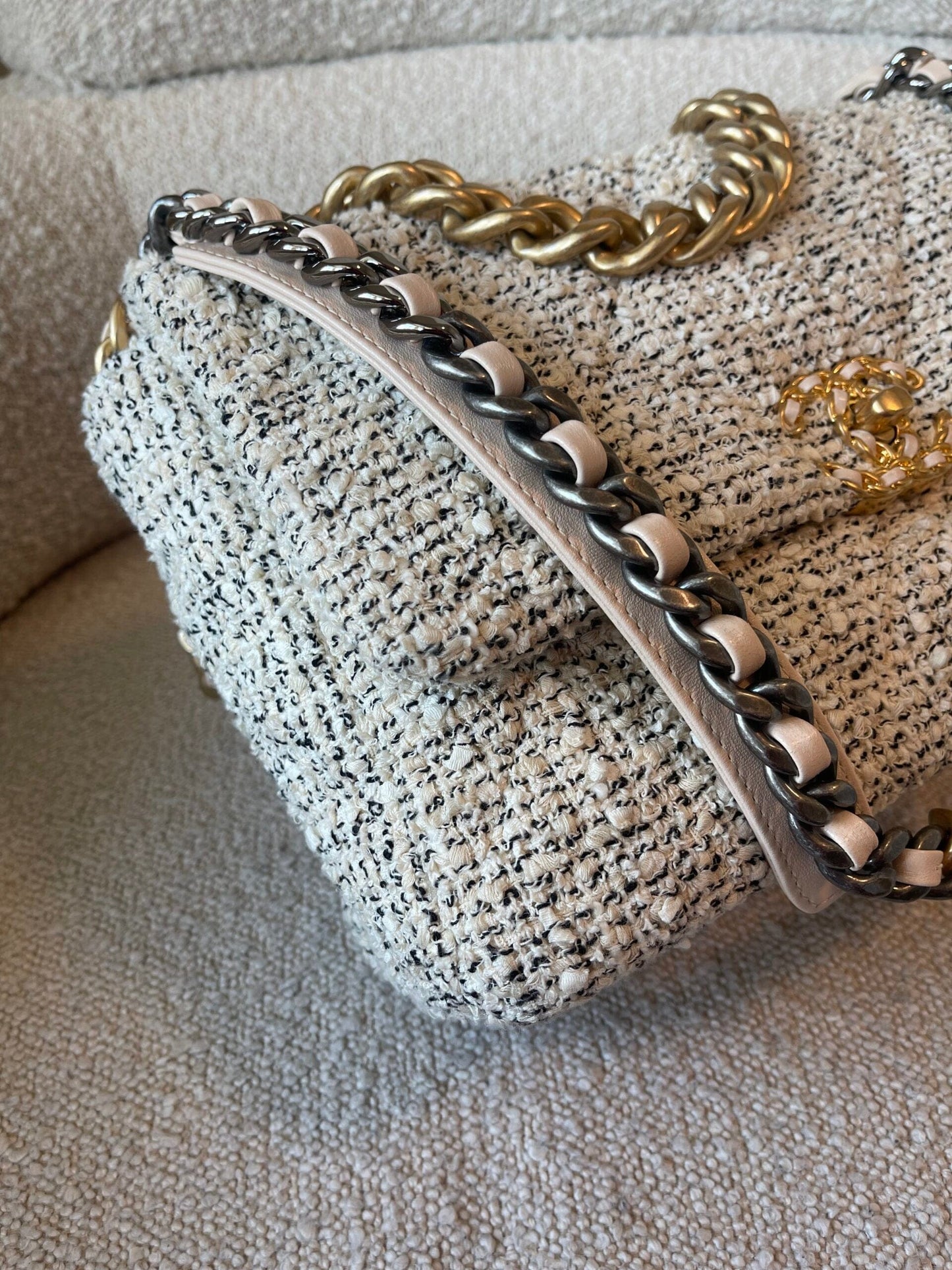 21S Oreo Tweed Quilted 19 Flap Large  Mixed Hardware