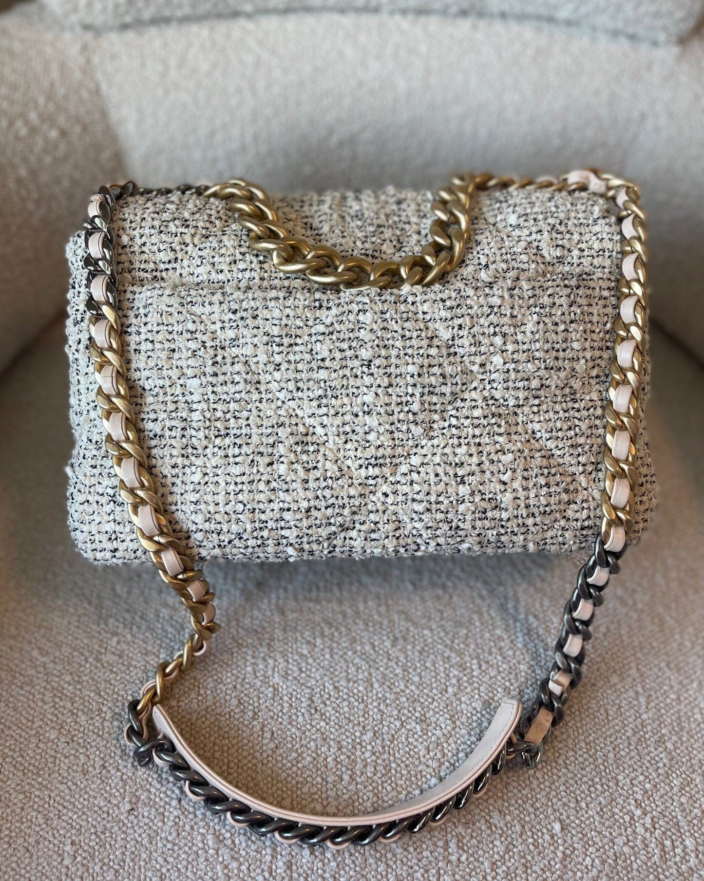 21S Oreo Tweed Quilted 19 Flap Large  Mixed Hardware