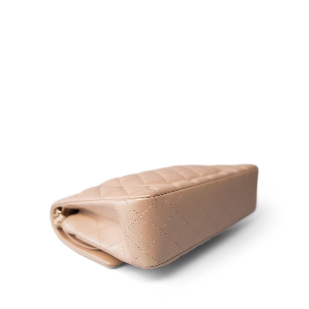 21S Pearly Beige Calfskin Quilted Classic Double Flap Light Gold Hardware