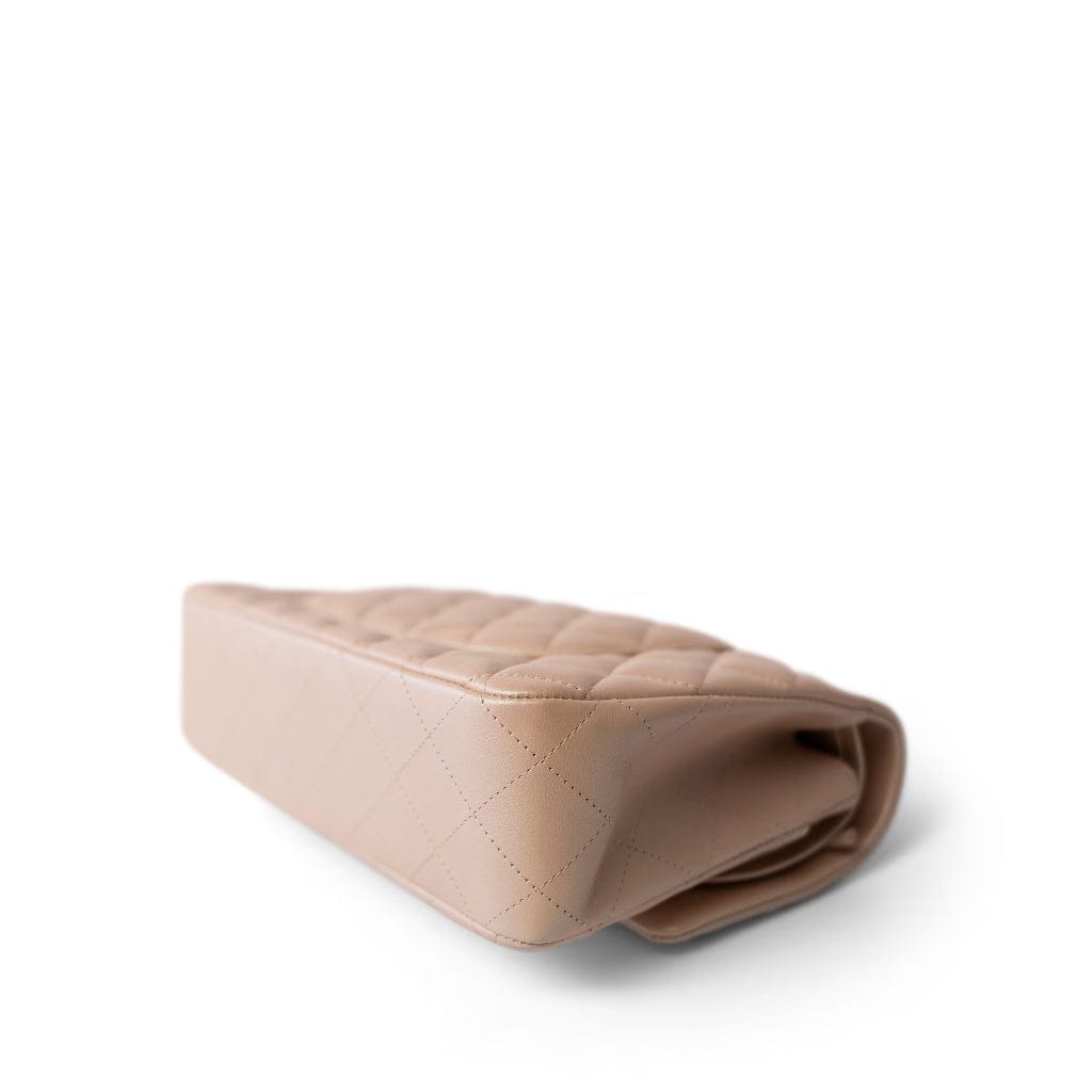 21S Pearly Beige Calfskin Quilted Classic Double Flap Light Gold Hardware