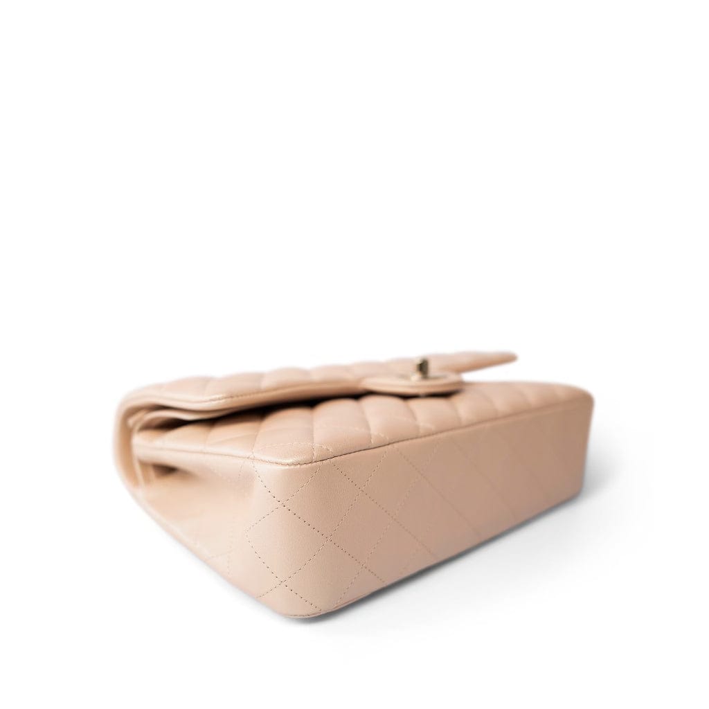 21S Pearly Beige Calfskin Quilted Classic Double Flap Light Gold Hardware