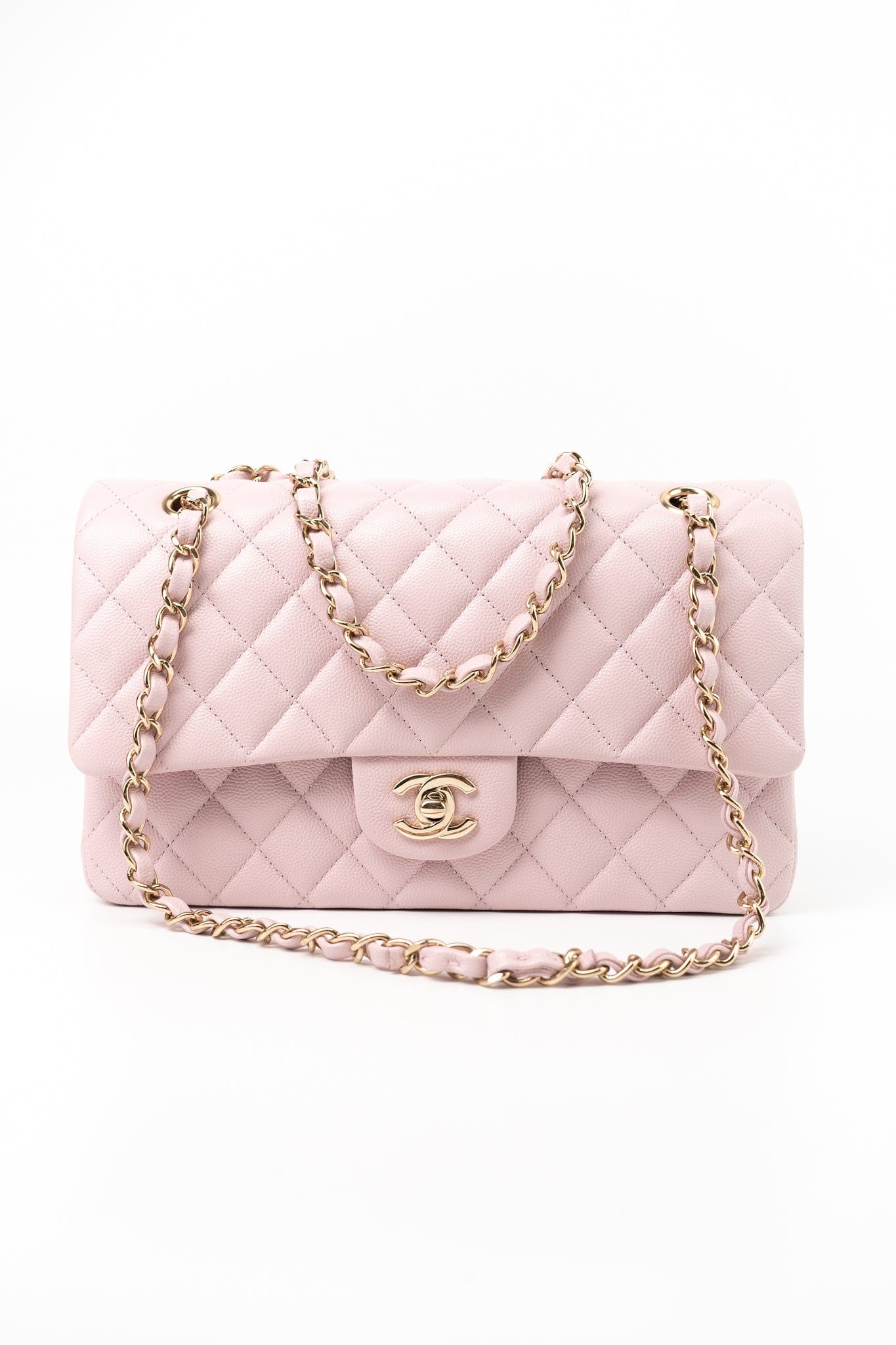 21S Pink Clair Caviar Classic Flap Quilted Medium LGHW