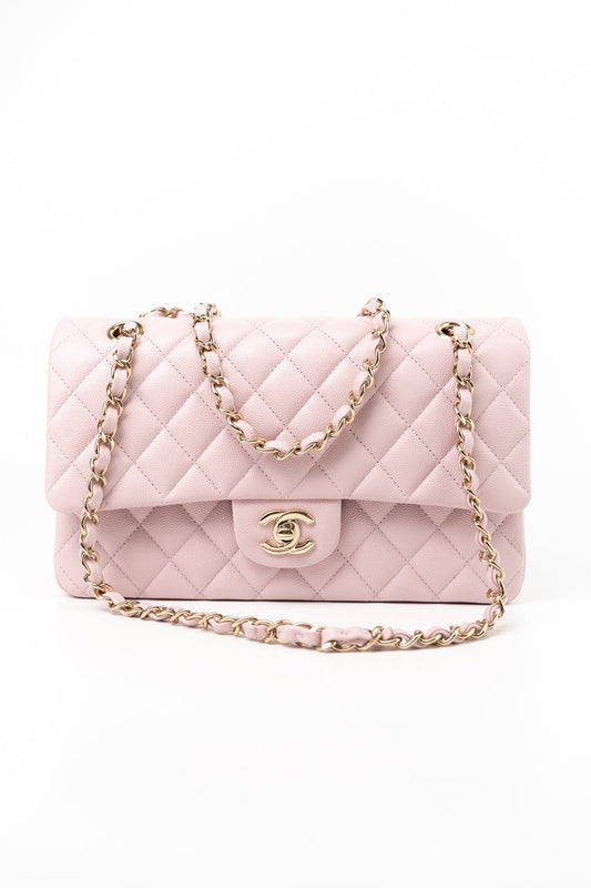 21S Pink Clair Caviar Classic Flap Quilted Medium LGHW