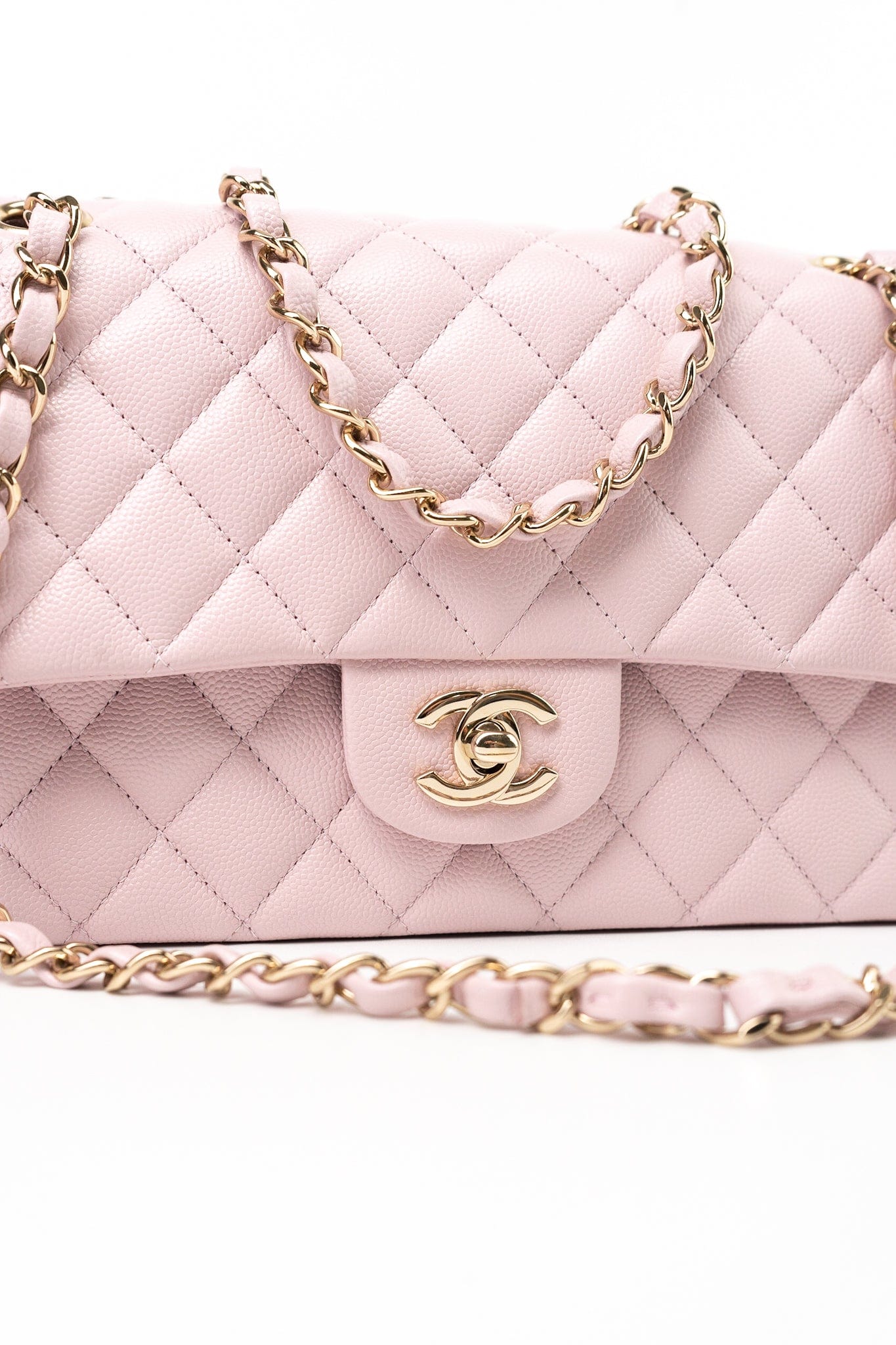 21S Pink Clair Caviar Classic Flap Quilted Medium LGHW