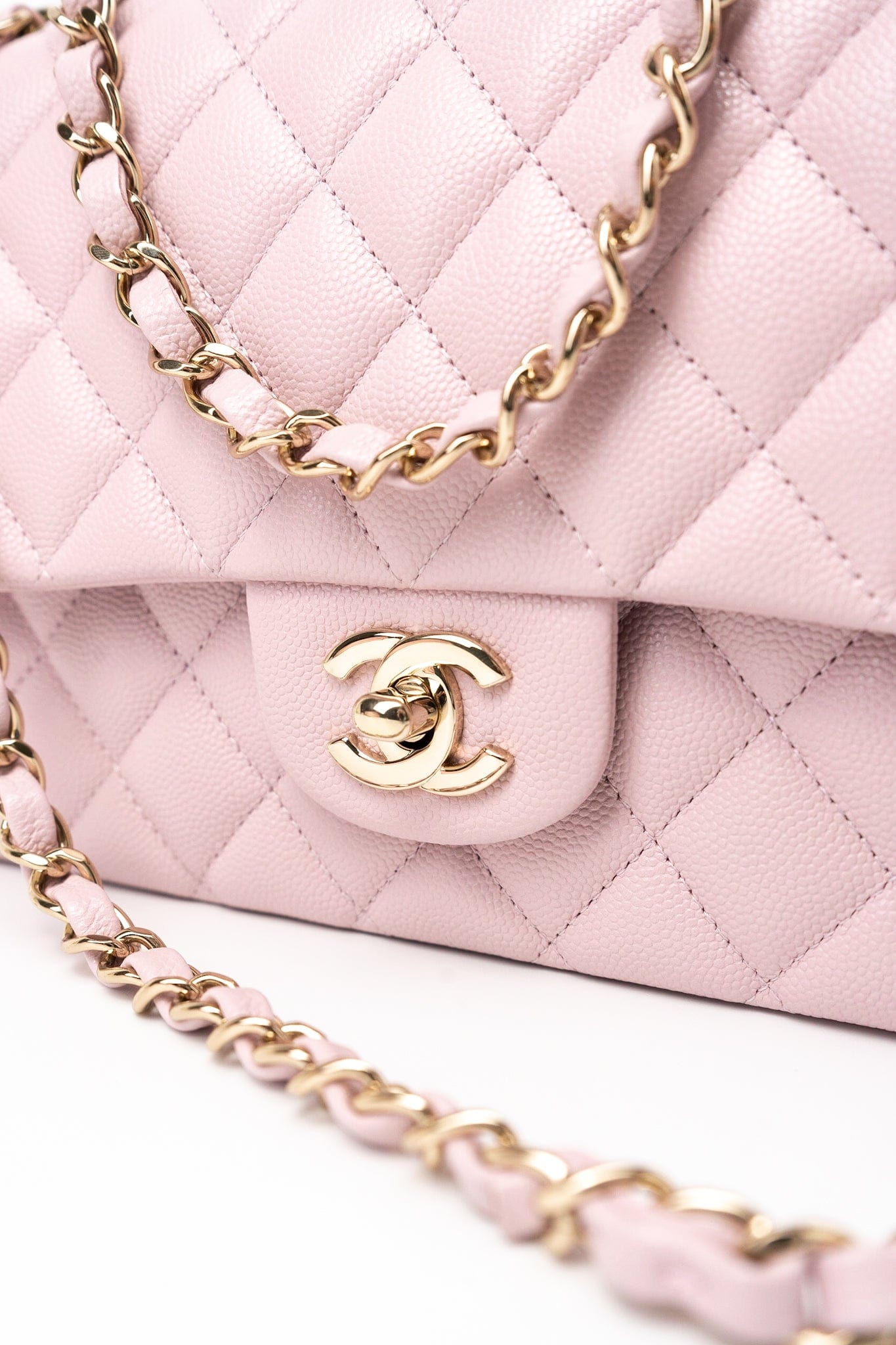 21S Pink Clair Caviar Classic Flap Quilted Medium LGHW