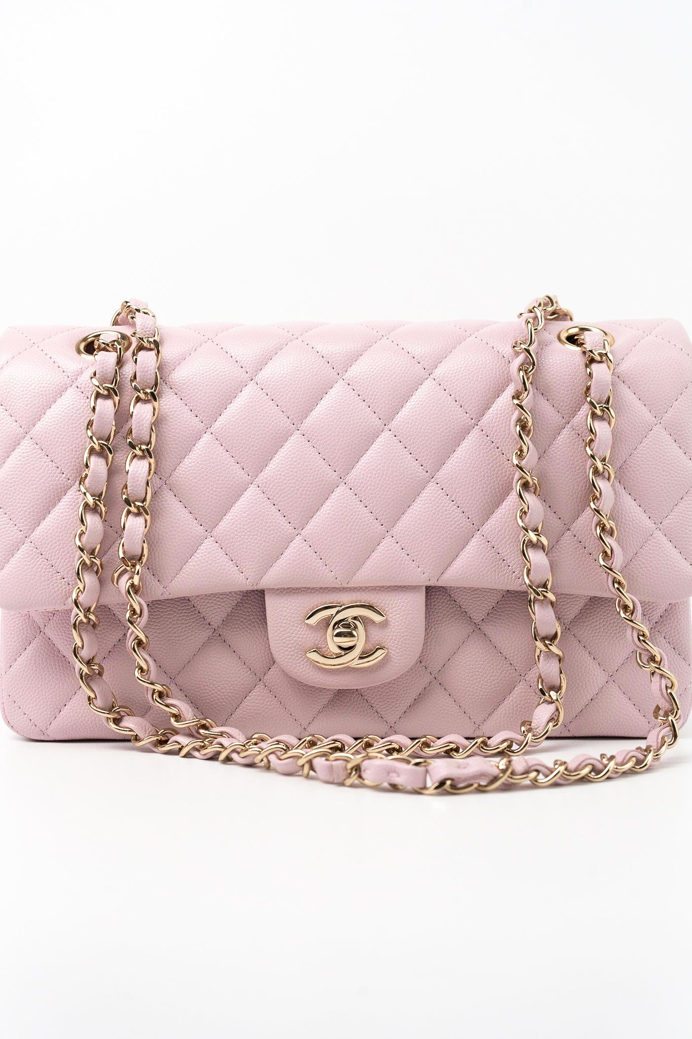 21S Pink Clair Caviar Classic Flap Quilted Medium LGHW