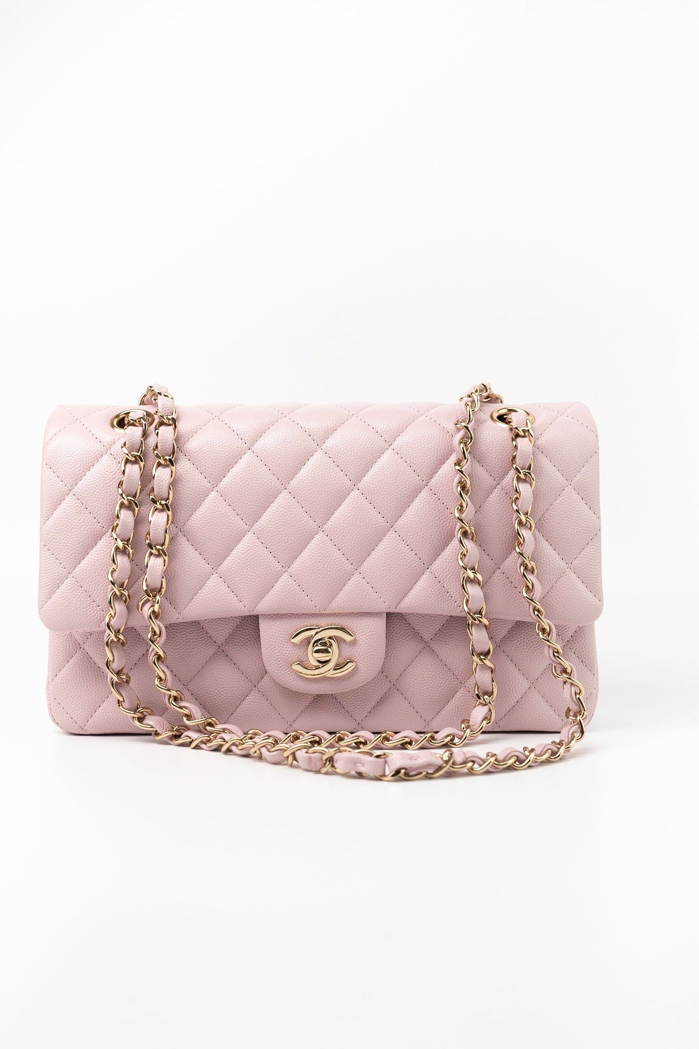 21S Pink Clair Caviar Classic Flap Quilted Medium LGHW