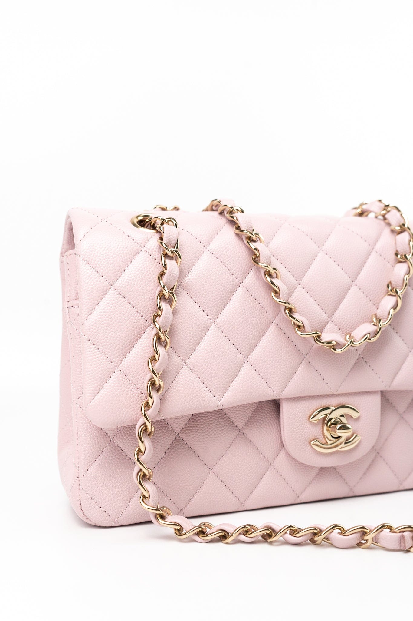 21S Pink Clair Caviar Classic Flap Quilted Medium LGHW
