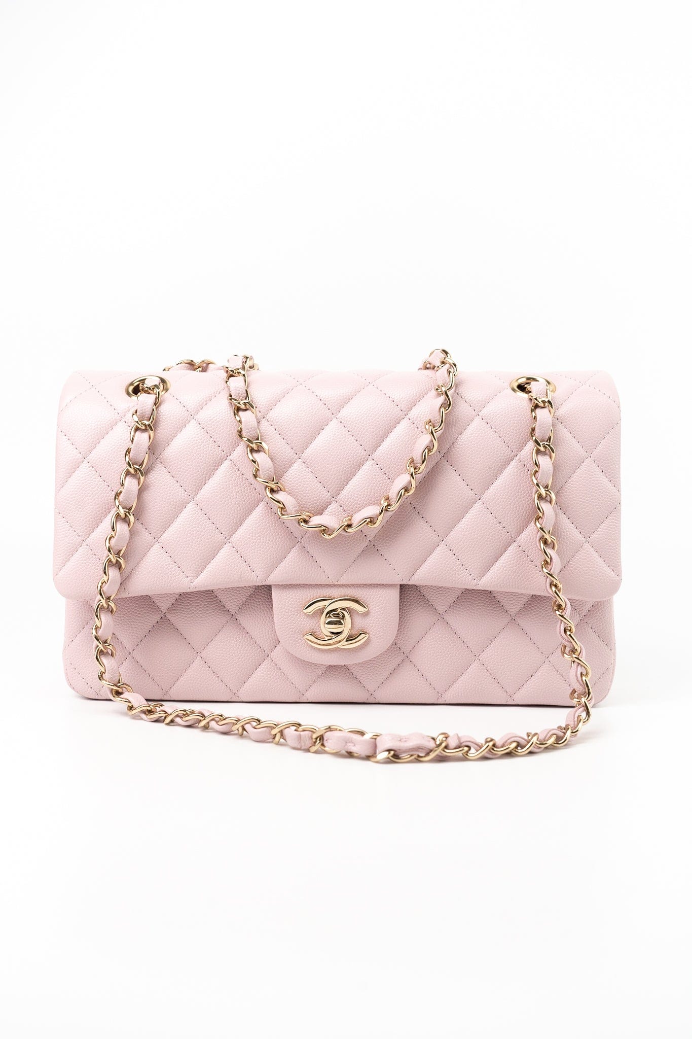 21S Pink Clair Caviar Classic Flap Quilted Medium LGHW