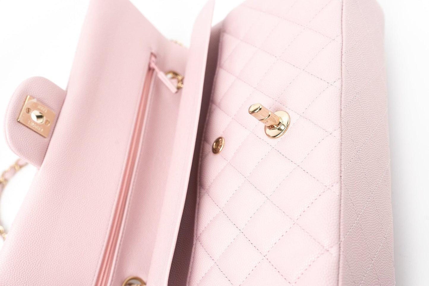 21S Pink Clair Caviar Classic Flap Quilted Medium LGHW