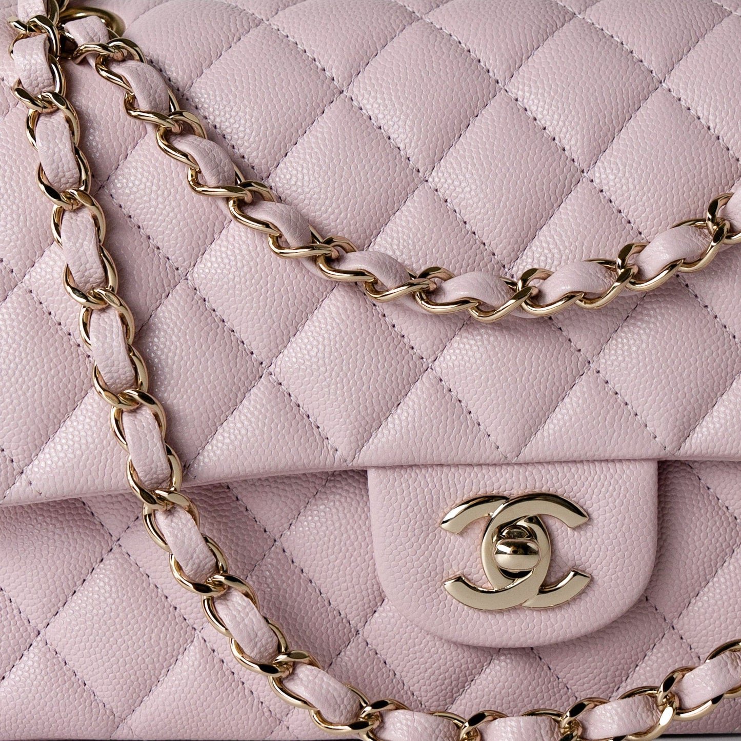 21S Pink Clair Caviar Classic Flap Quilted Medium LGHW