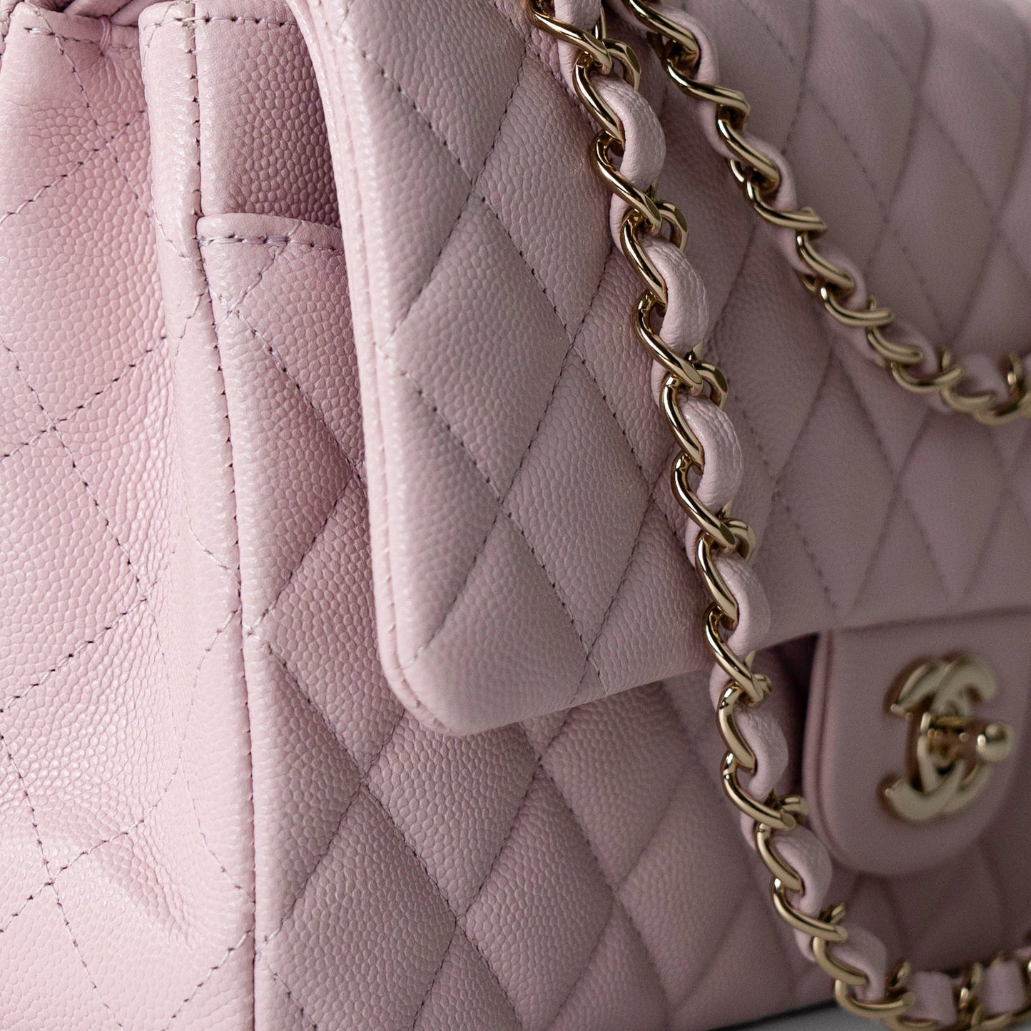 21S Pink Clair Caviar Classic Flap Quilted Medium LGHW