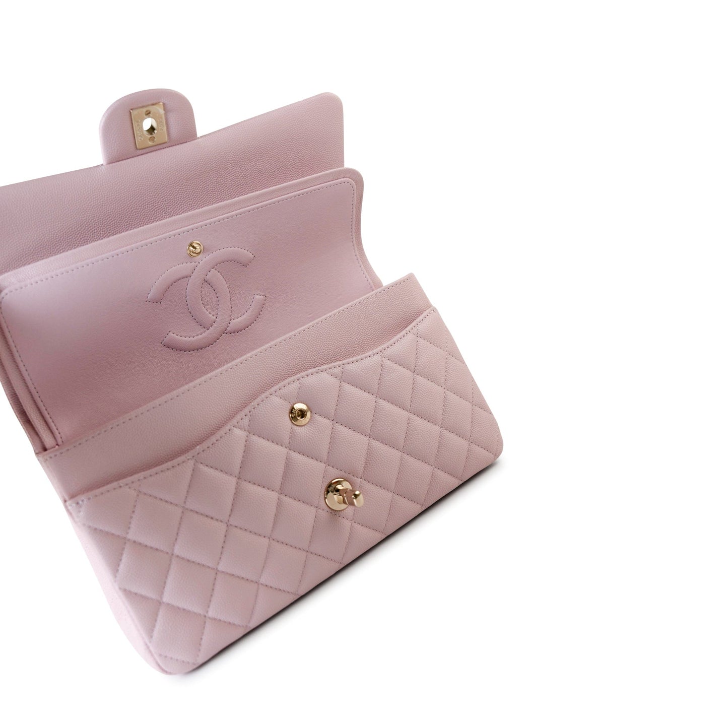21S Pink Clair Caviar Classic Flap Quilted Medium LGHW