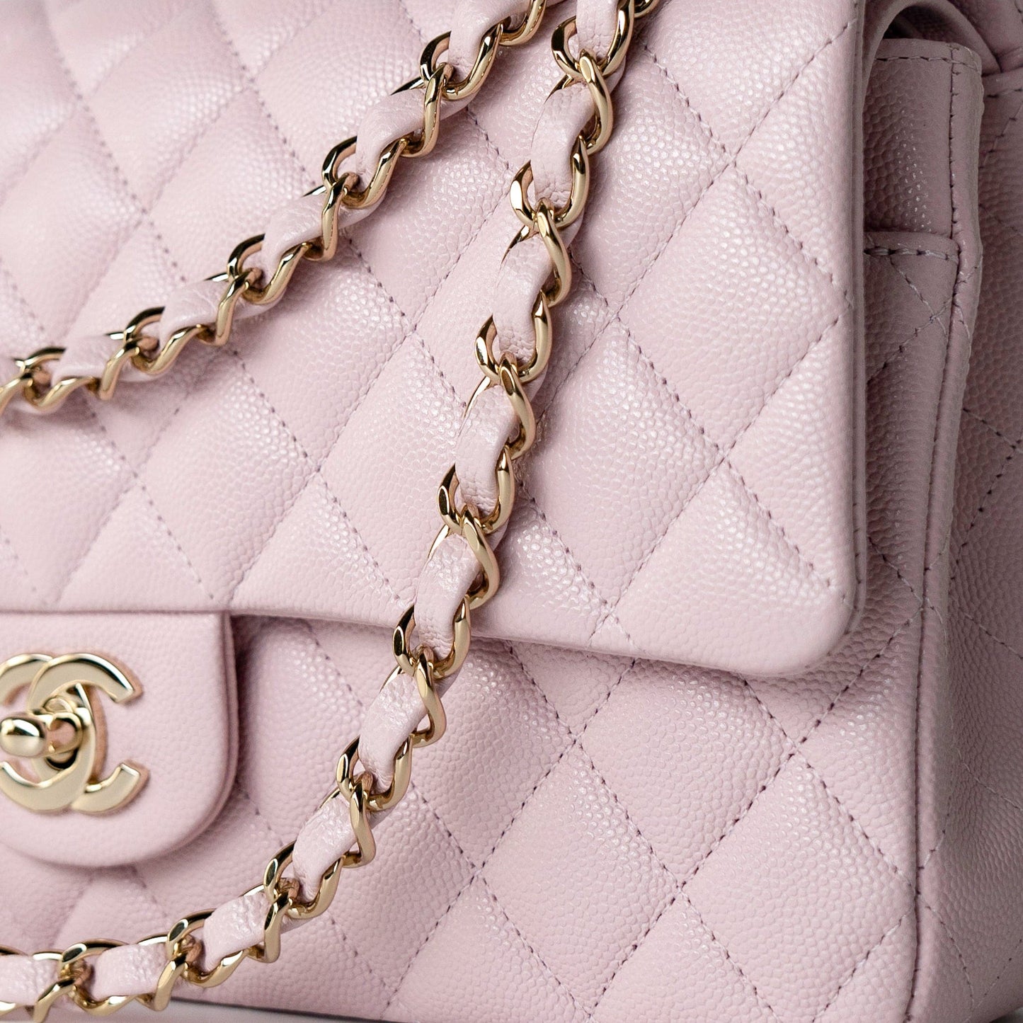 21S Pink Clair Caviar Classic Flap Quilted Medium LGHW