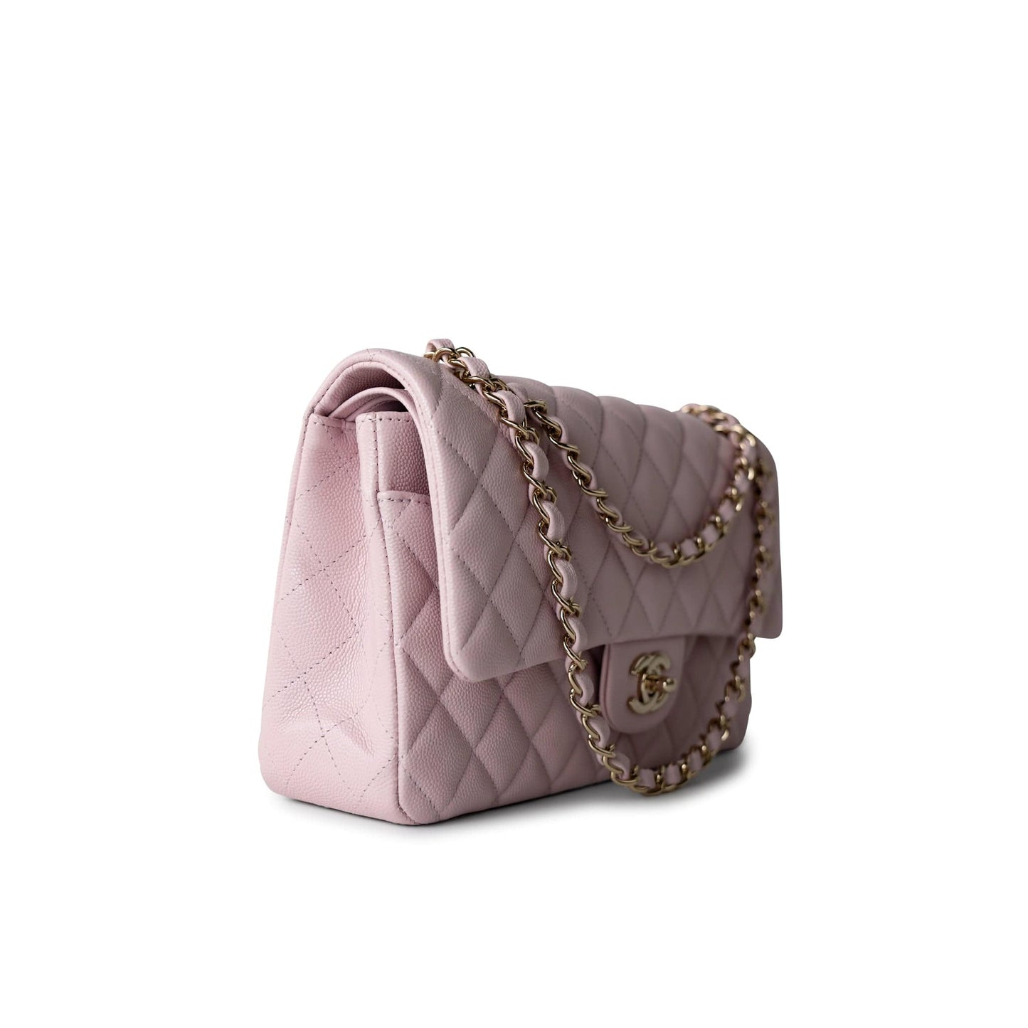 21S Pink Clair Caviar Classic Flap Quilted Medium LGHW