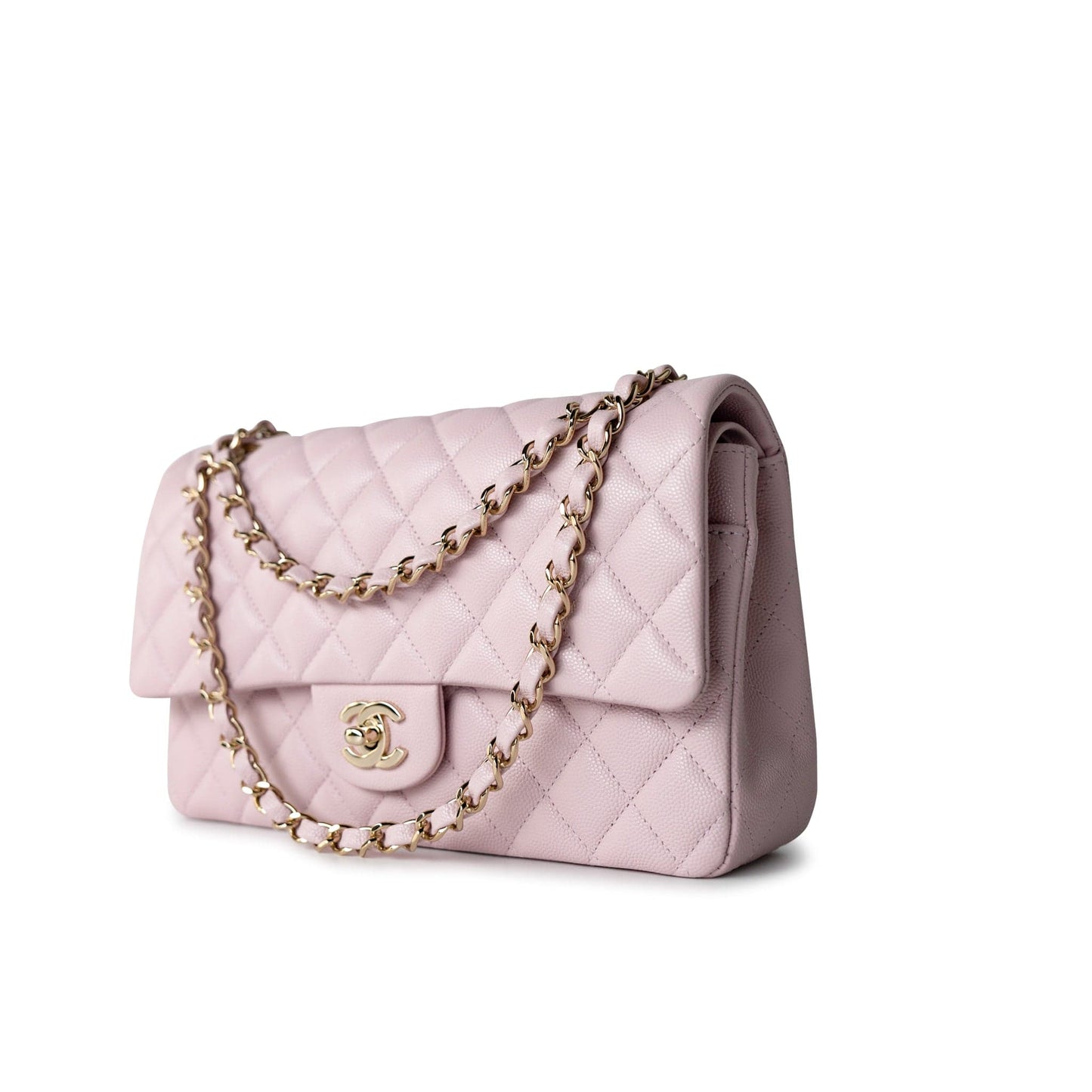21S Pink Clair Caviar Classic Flap Quilted Medium LGHW