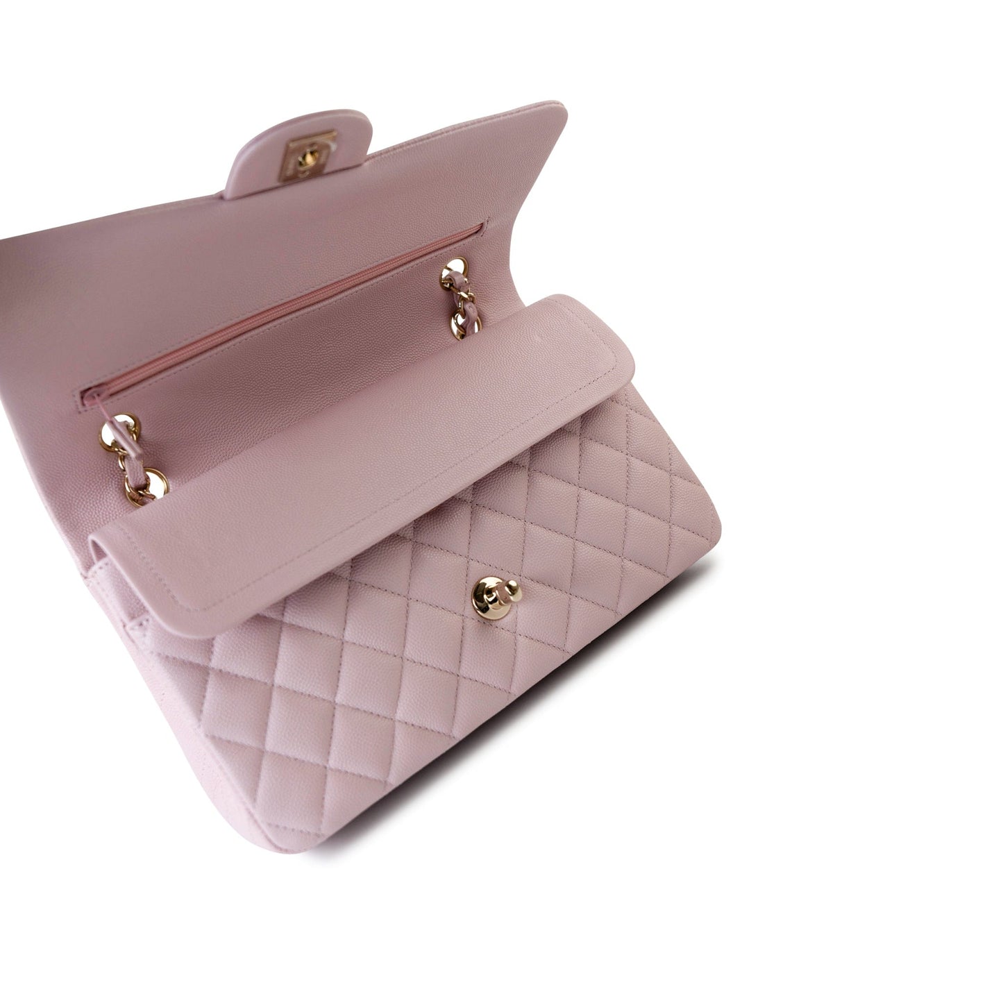 21S Pink Clair Caviar Classic Flap Quilted Medium LGHW