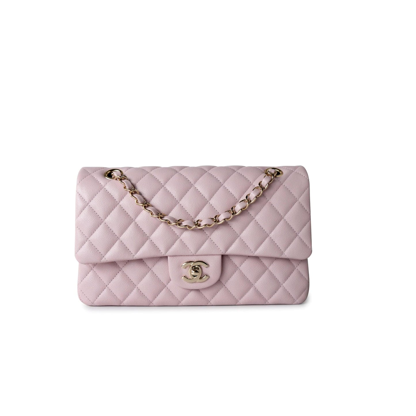 21S Pink Clair Caviar Classic Flap Quilted Medium LGHW