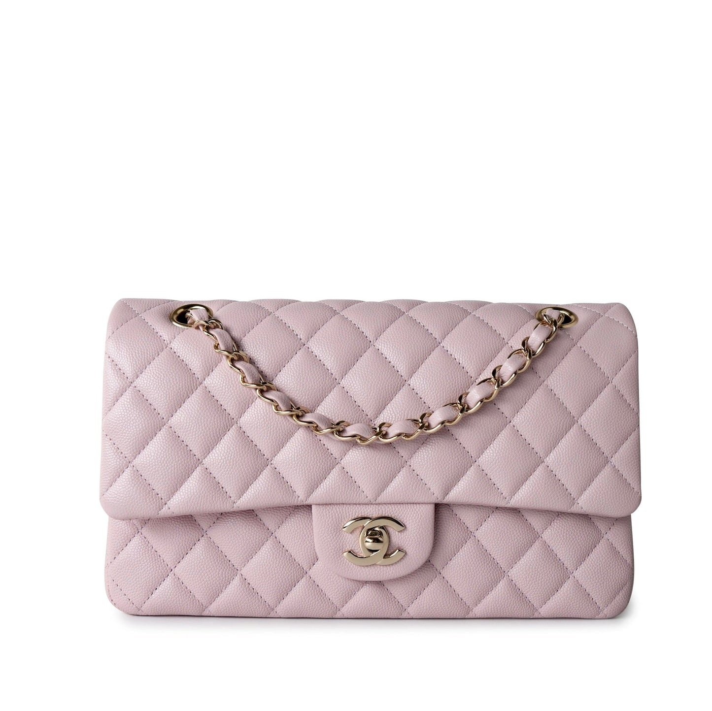 21S Pink Clair Caviar Classic Flap Quilted Medium LGHW