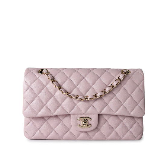 21S Pink Clair Caviar Classic Flap Quilted Medium LGHW