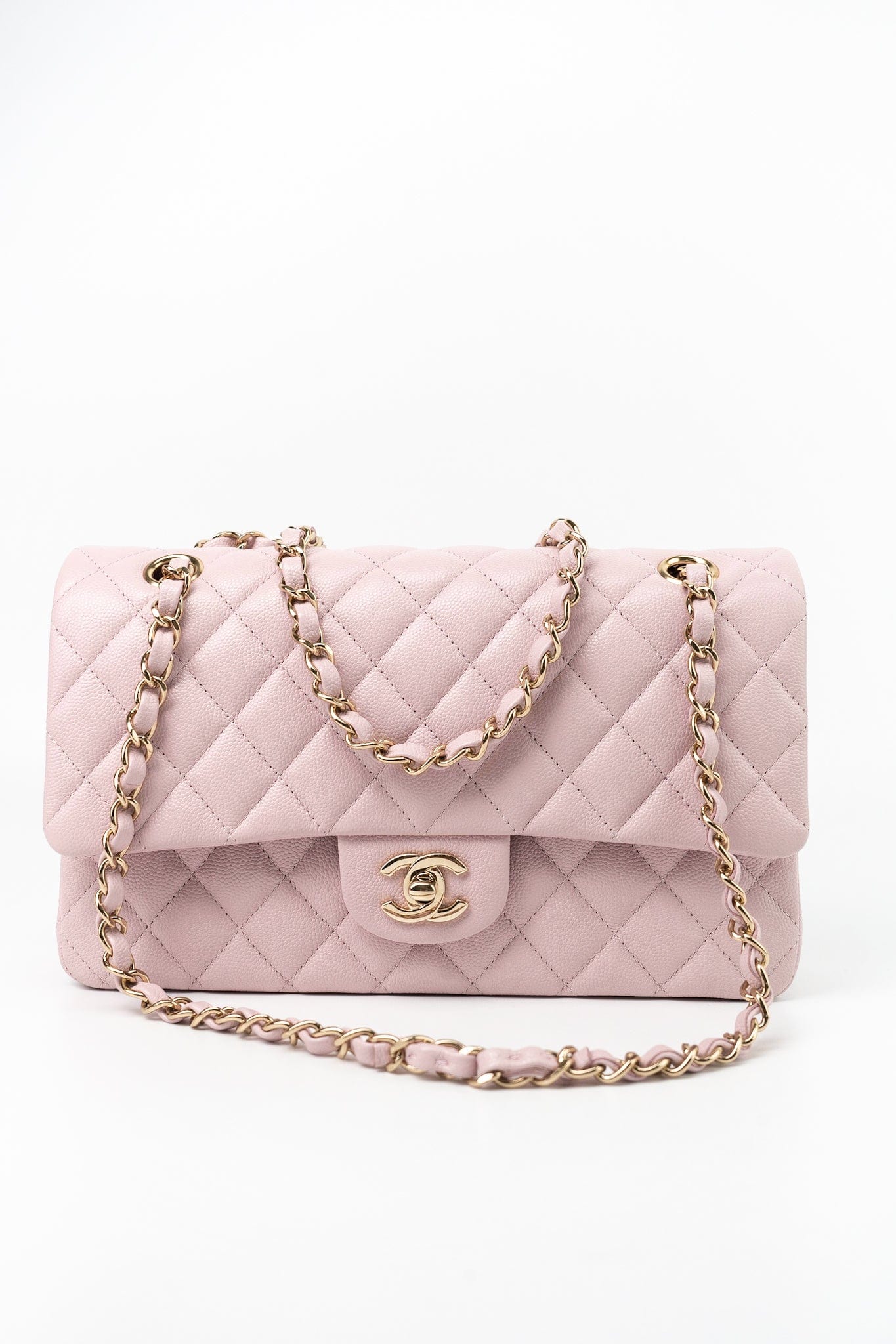 21S Pink Clair Caviar Classic Flap Quilted Medium LGHW